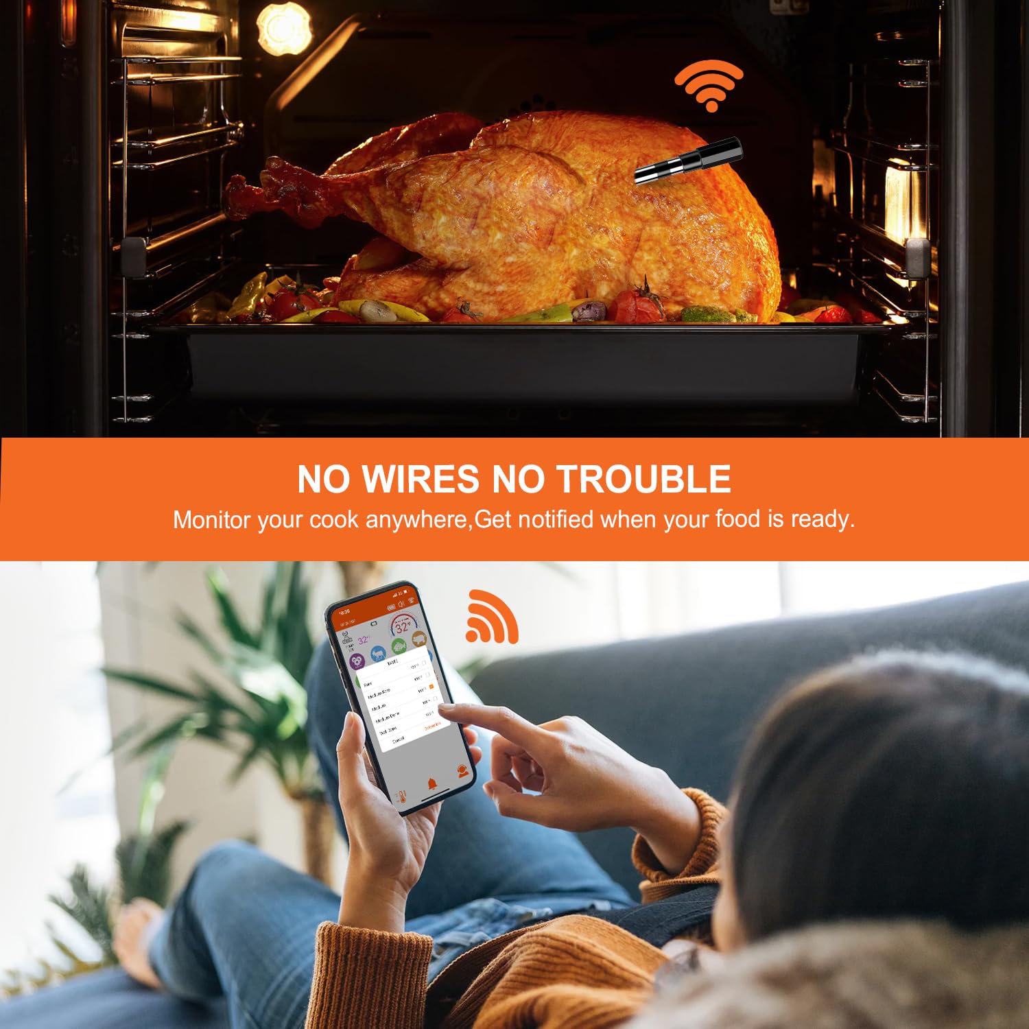Wireless Meat Thermometer - Digital Cooking Thermometer With Wireless Probe - 500Ft Remote Range Food Thermometer - With Ios & A