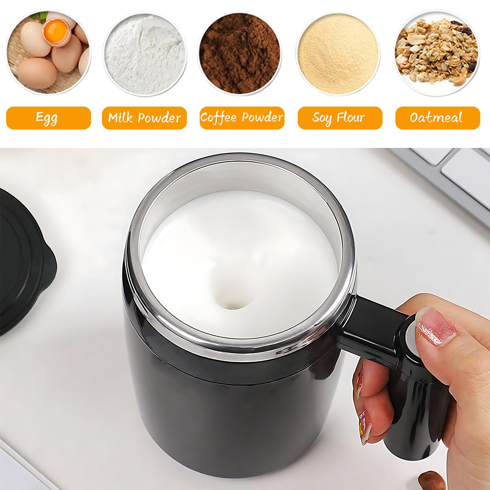 Fovnot Self Stirring Mug, 380Ml Self Stirring Coffee Mug Rechargeable Electric High Speed Mixing Cup Automatic Magnetic Electric