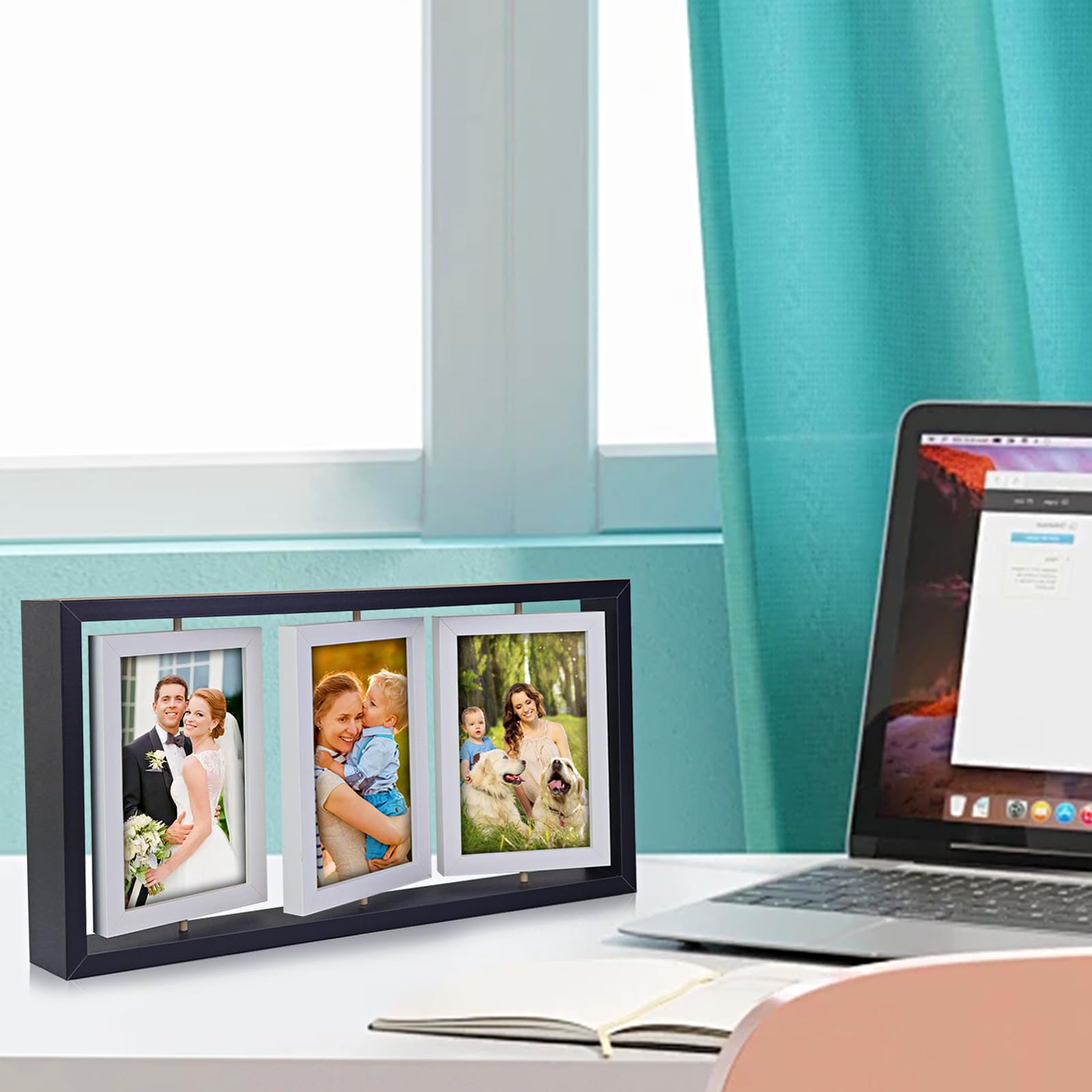 ZEEYUAN 4x6 Desk Picture Frame Rotating Double-Sided Picture Frame, 4x6 Tabletop Wooden Collage Family Pictures Frame for Office