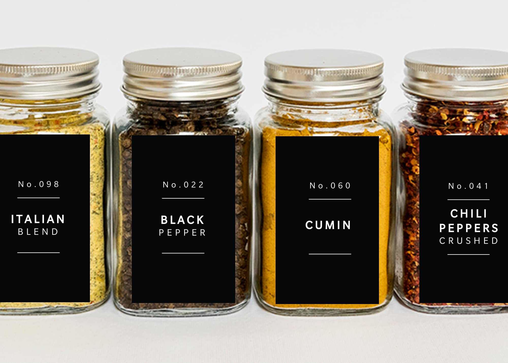 Lovable Labels Farmhouse Minimalist Black Spice Jar Labels - 184 Preprinted + 8 Blank Write-on Stickers Dishwasher Save & Waterp