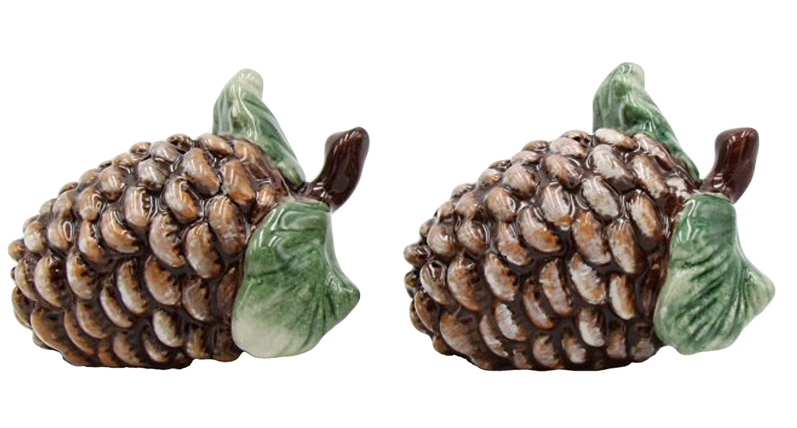 A Pair Of Pine Cones With Stem And Leaves Salt And Pepper Shakers