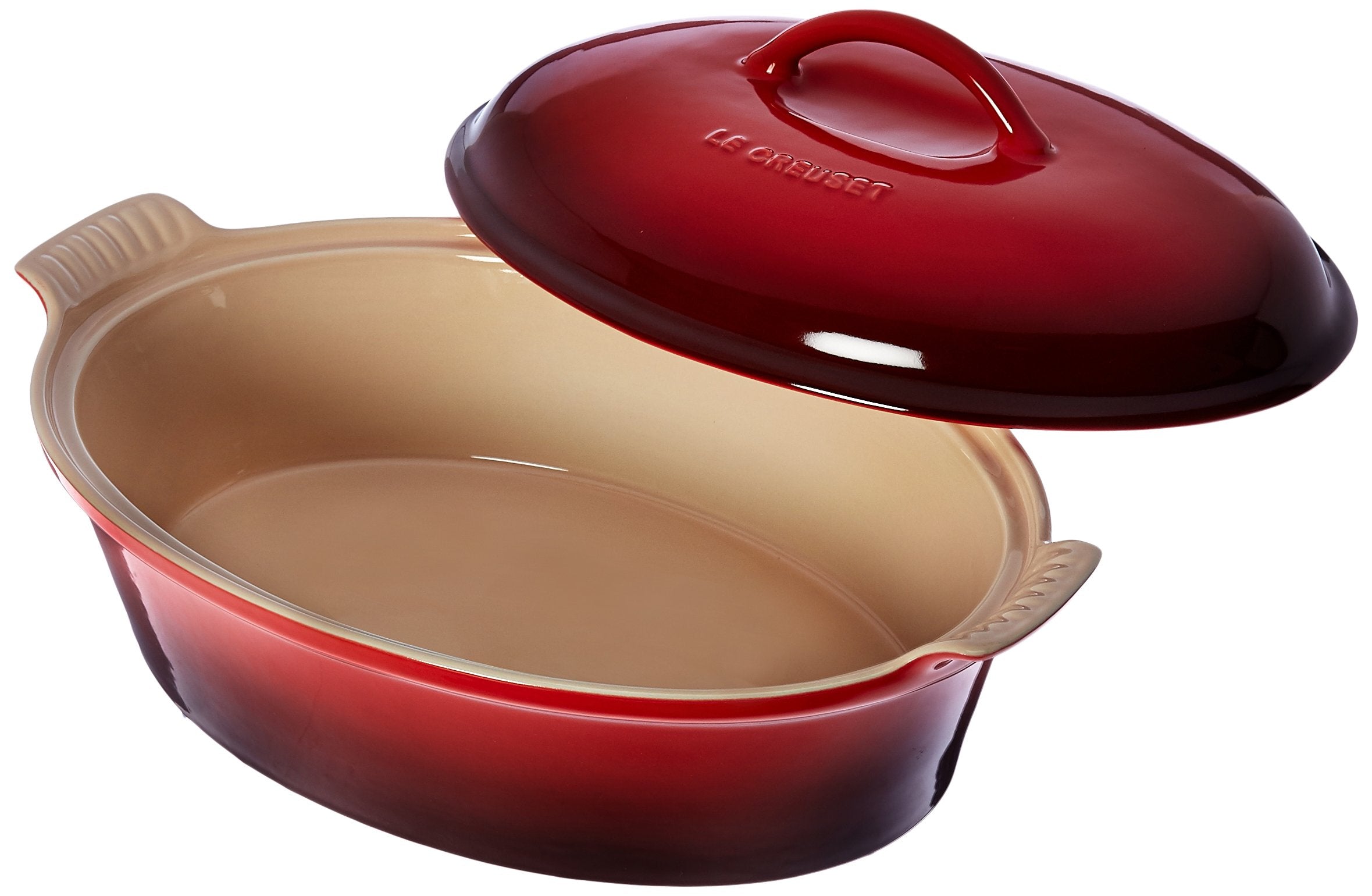 Le Creuset Stoneware Heritage Covered Oval Casserole, 4 Qt. (14''), Cerise