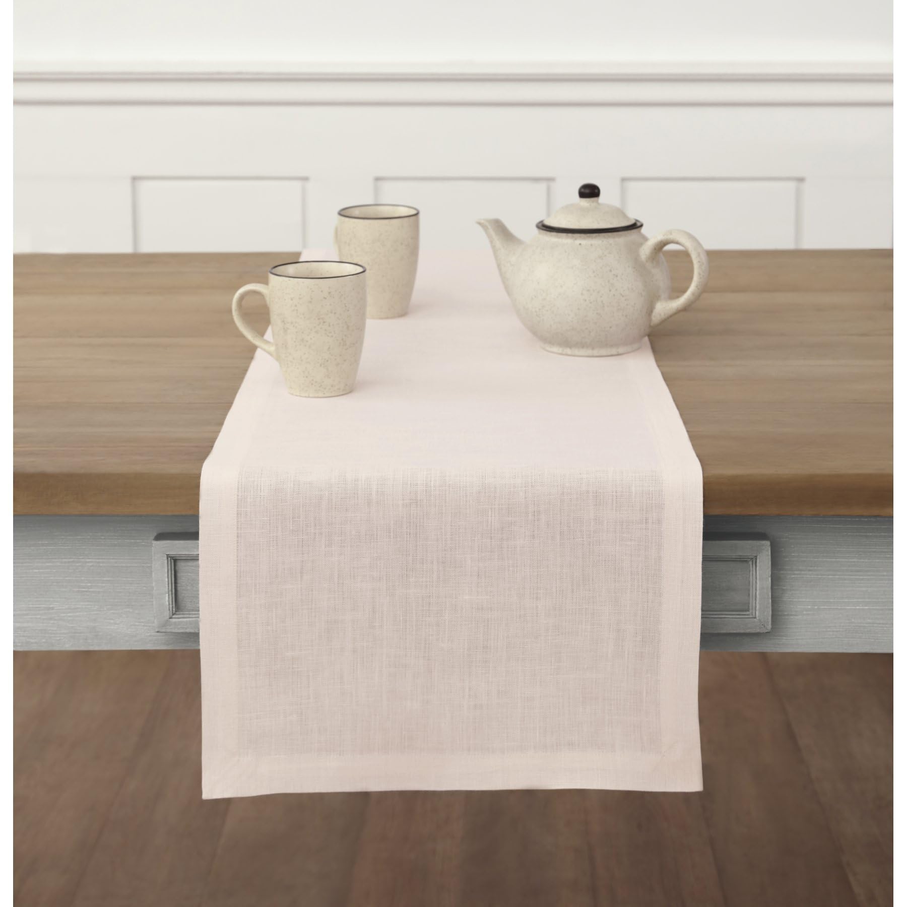 Solino Home Linen Pink Table Runner 90 Inches Long - Fete, 100% Pure Linen Dining Table Runner 14 X 90 Inch Ideal For Wedding, S