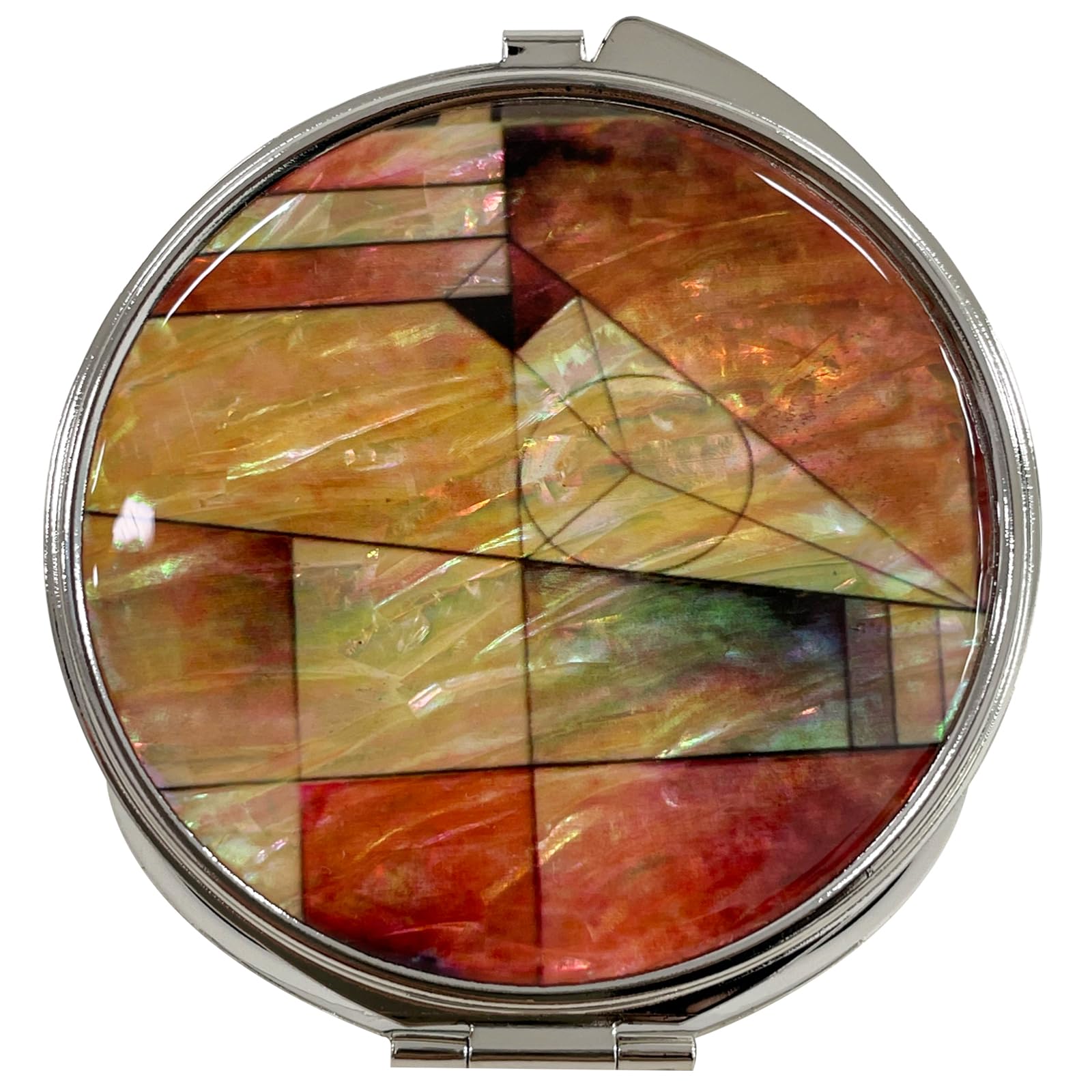 Nacreh Portable Makeup Compact Double Magnifying Mirror Cosmestic Foldable Pocket Style Unique Mother Of Pearl Design (Patchwork