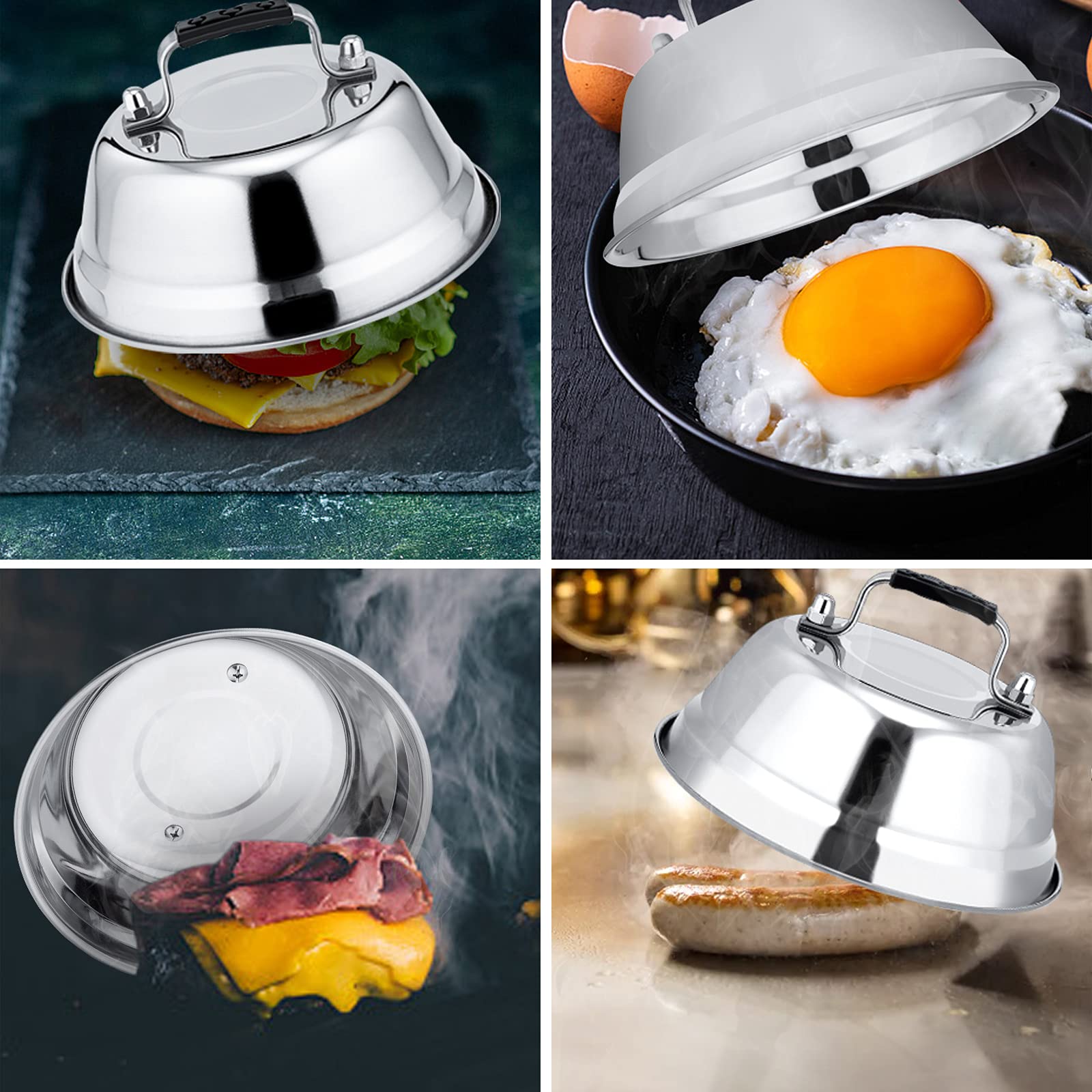 Leonyo 2 Pcs 6.5 Inch Heavy Duty Cheese Melting Dome - Stainless Steel Round Basting Steam Cover For Grilling Flat Top Cast Iron