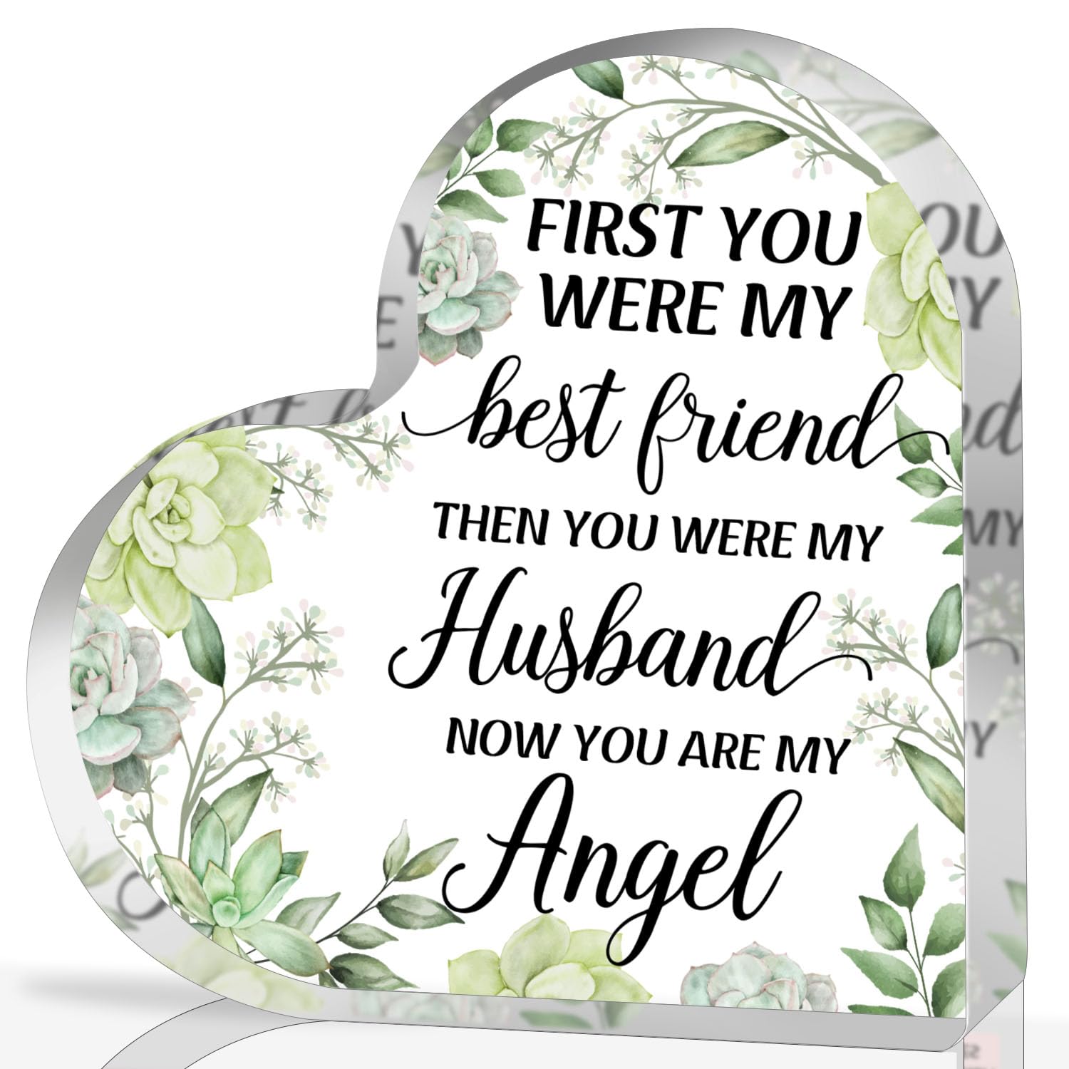 QUPT In Memory of Husband Acrylic Heart Plaque, Bereavement Condolences Grief Plaque, Funeral Remembrance Decor Ornament Sign