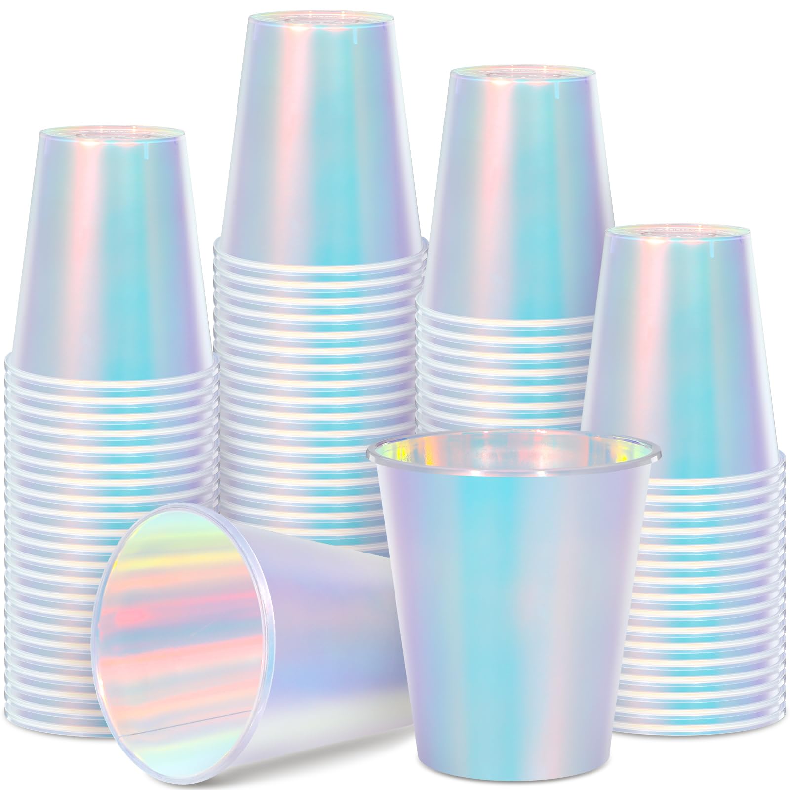 Jingmore 50 Pcs Frosted Iridescent Plastic Cups 12oz