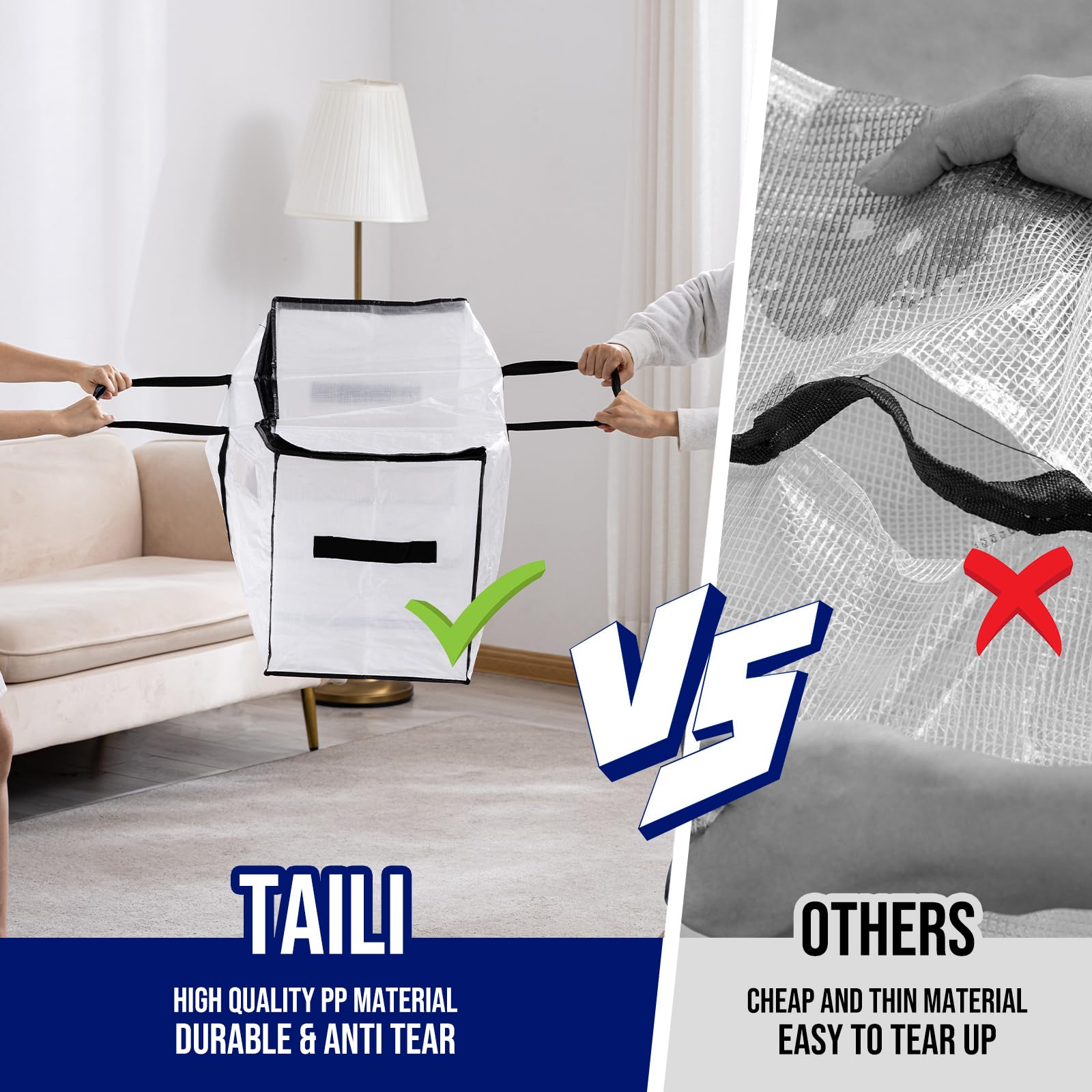 Taili Extra Large Moving Bags, 4 Pack Clear Heavy Duty Totes For Storage, Wrap Around Handles, Storage Bags For Space Saving Mov