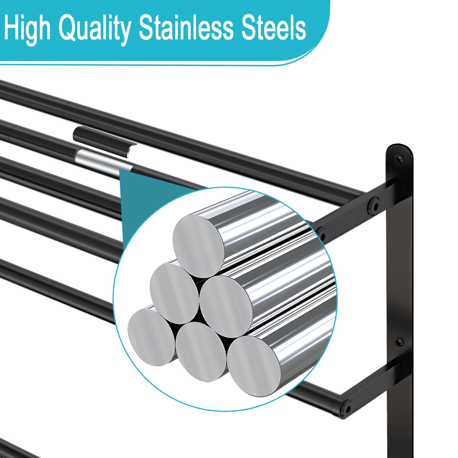 Votzaaq Towel Racks For Bathroom, 24 In Black Towel Shelf With Double Towel Bar, 3 Tier Stainless Steel Towel Storage, Bath Towe