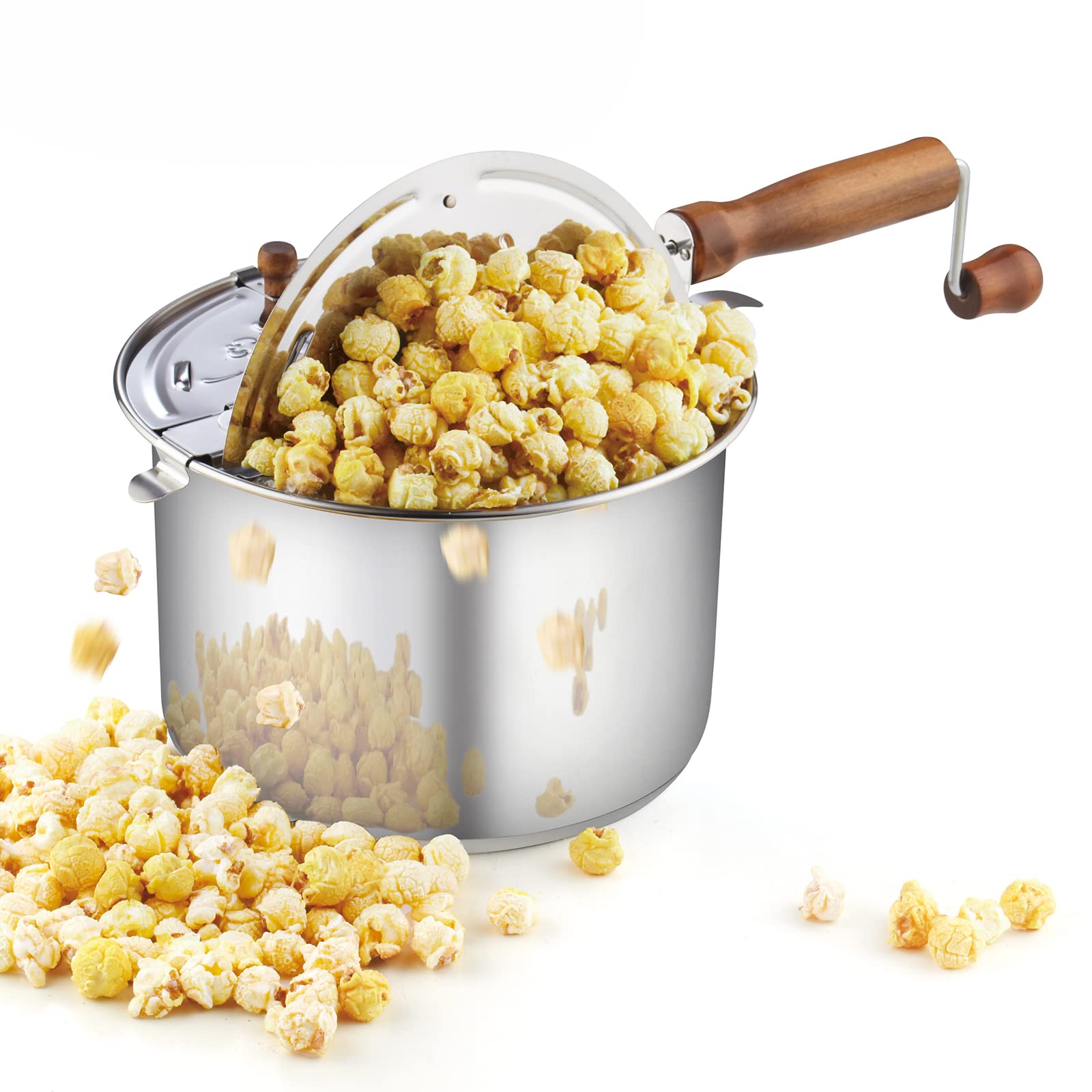 Cook N Home Stovetop Popcorn Popper With Crank, 6 Quart Stainless Steel Popcorn Pot, Silver