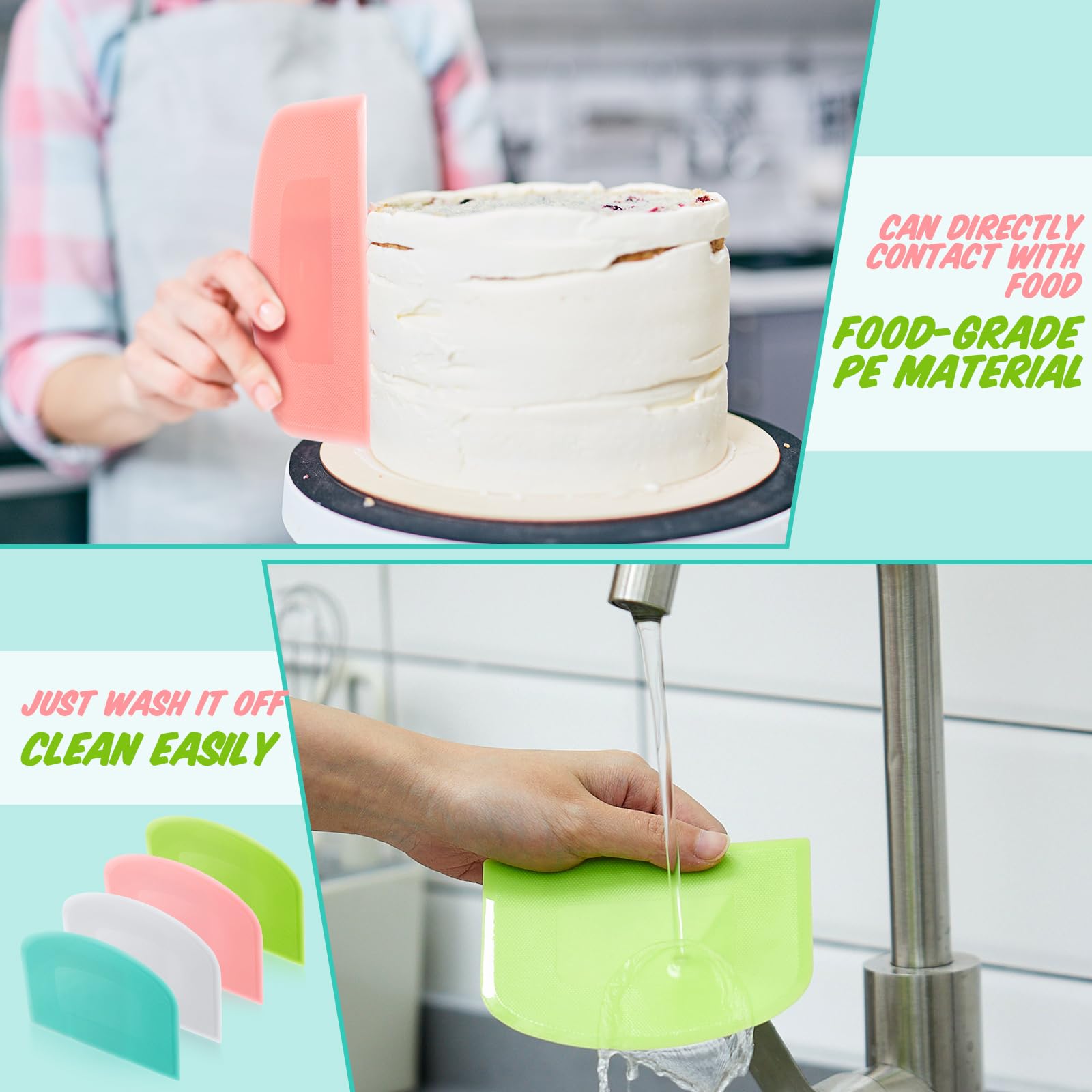 Thyle 20 Pcs Plastic Dough Scraper Set Bowl Scraper Multipurpose Dough Cutter Flexible Scraper Spatula For Kitchen Baking Tool C