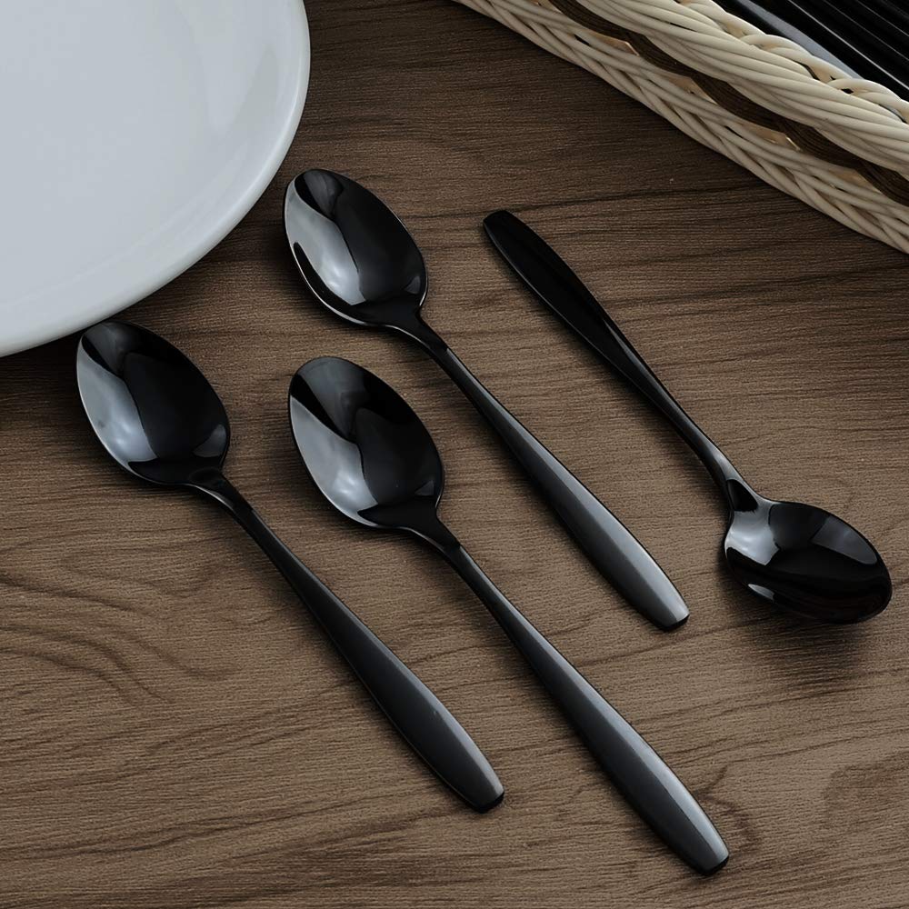 Wekioger 12 Pieces Black Teaspoons, Stainless Steel Small Spoons