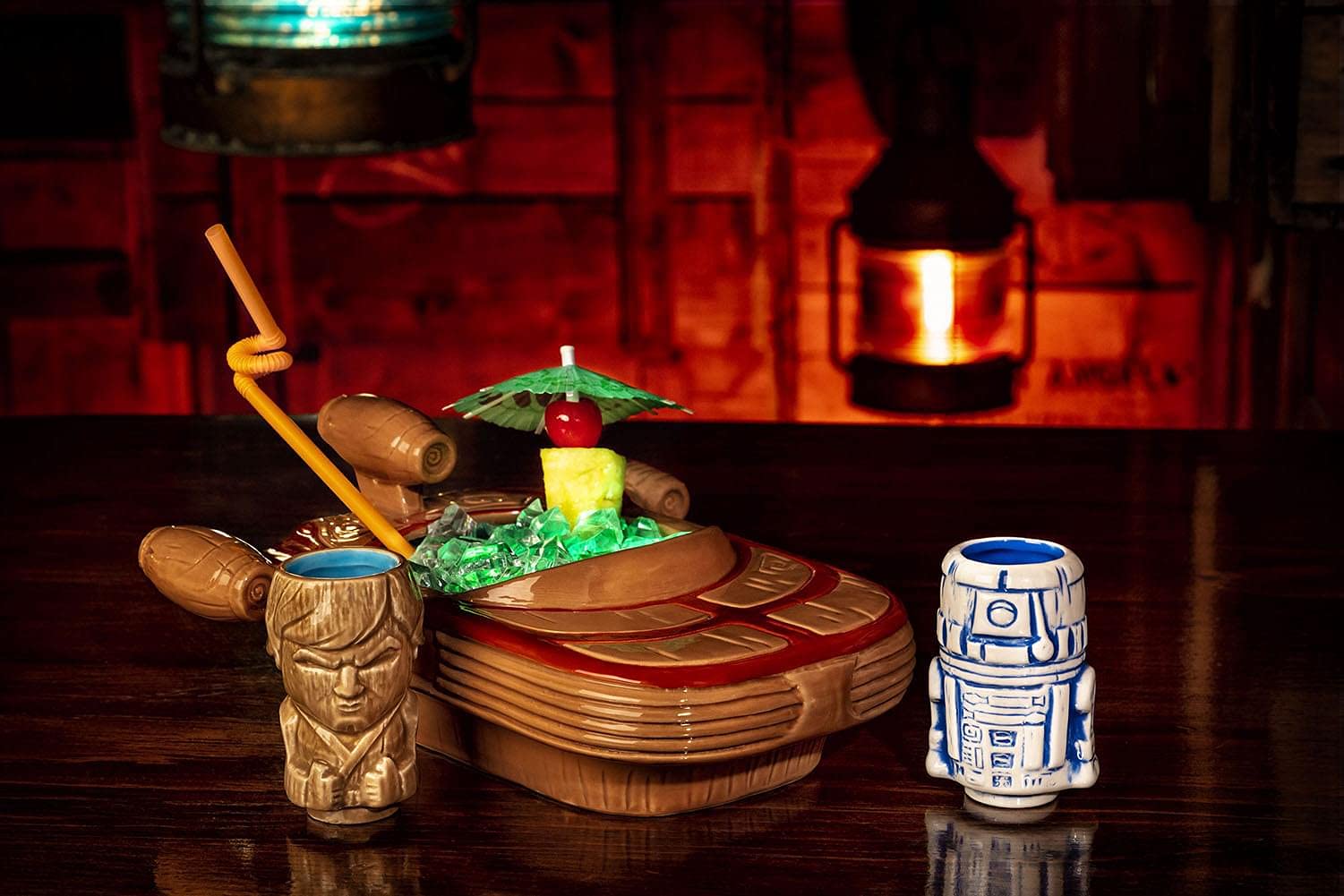 STAR WARS Geeki Tikis Landspeeder Punch Bowl with Luke and R2-D2 Mini Muglets