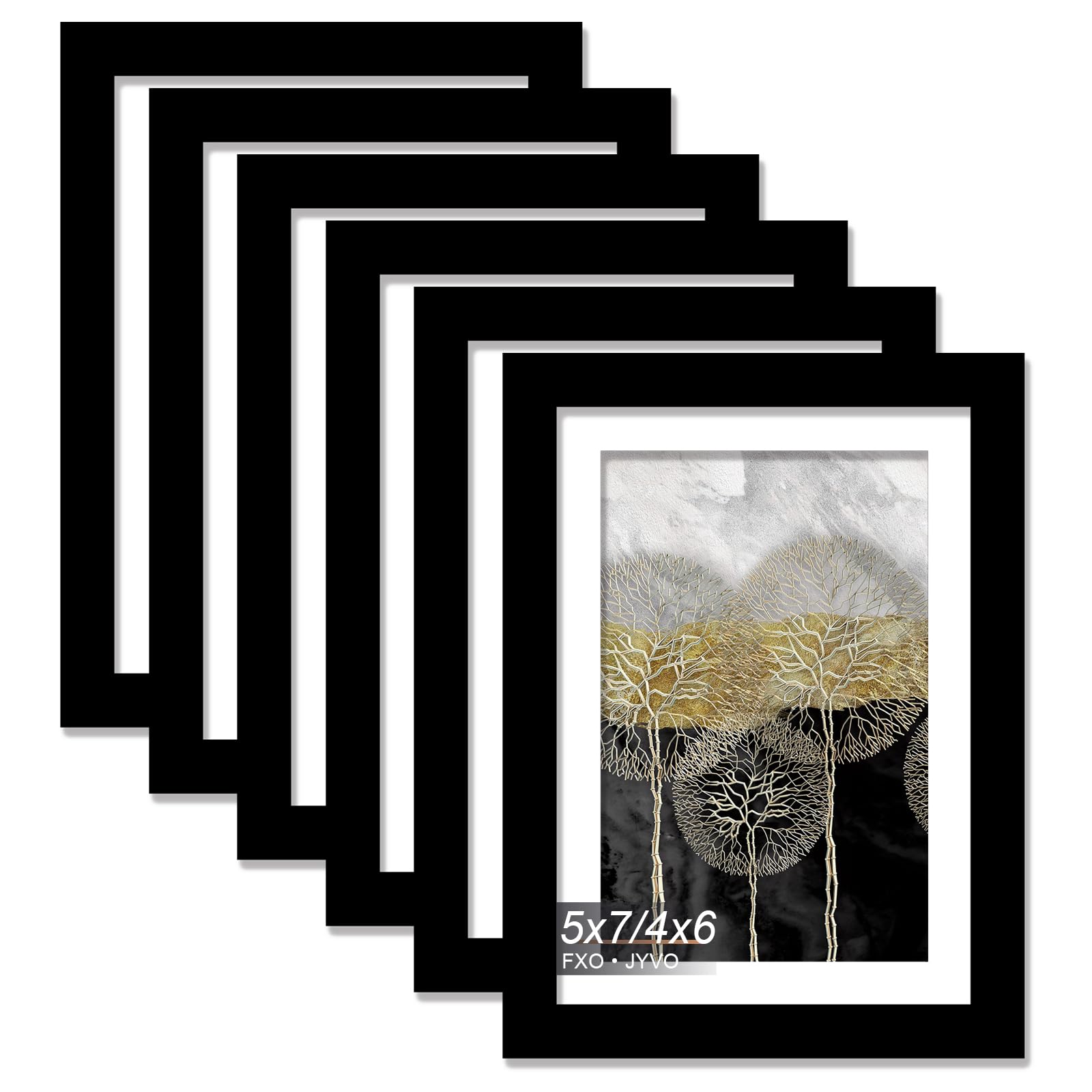 Fxojyvo 5x7 Picture Frame Set of 6, Display Photo 4x6 with Mat or 5 x 7 Without Mat, Light Weight and High Transparent 5 by 7 Fr