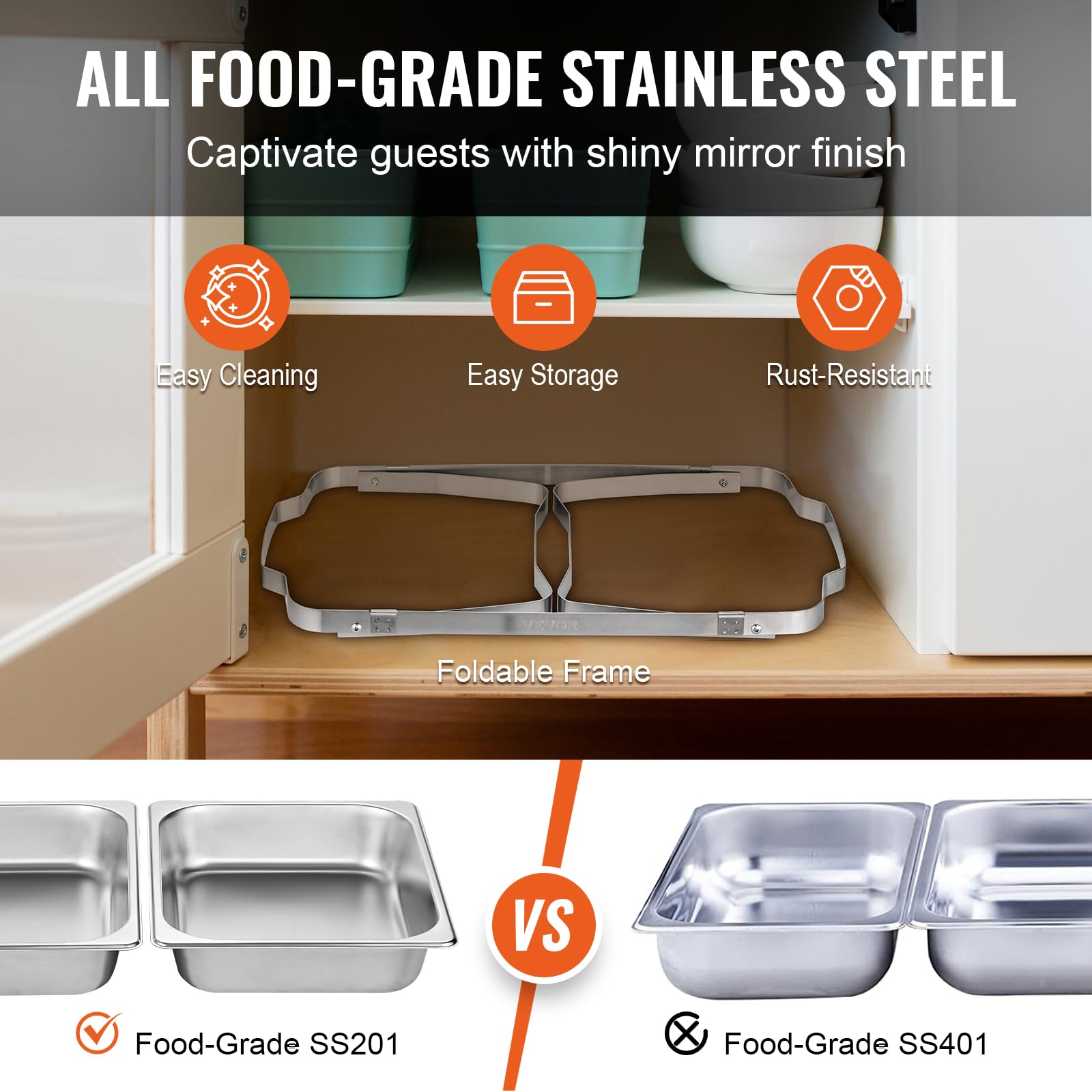 Vevor Chafing Dish Buffet Set, 8 Qt 4 Pack, Stainless Chafer W/ 4 Full Size Pans, Rectangle Catering Warmer Server W/Lid Water P