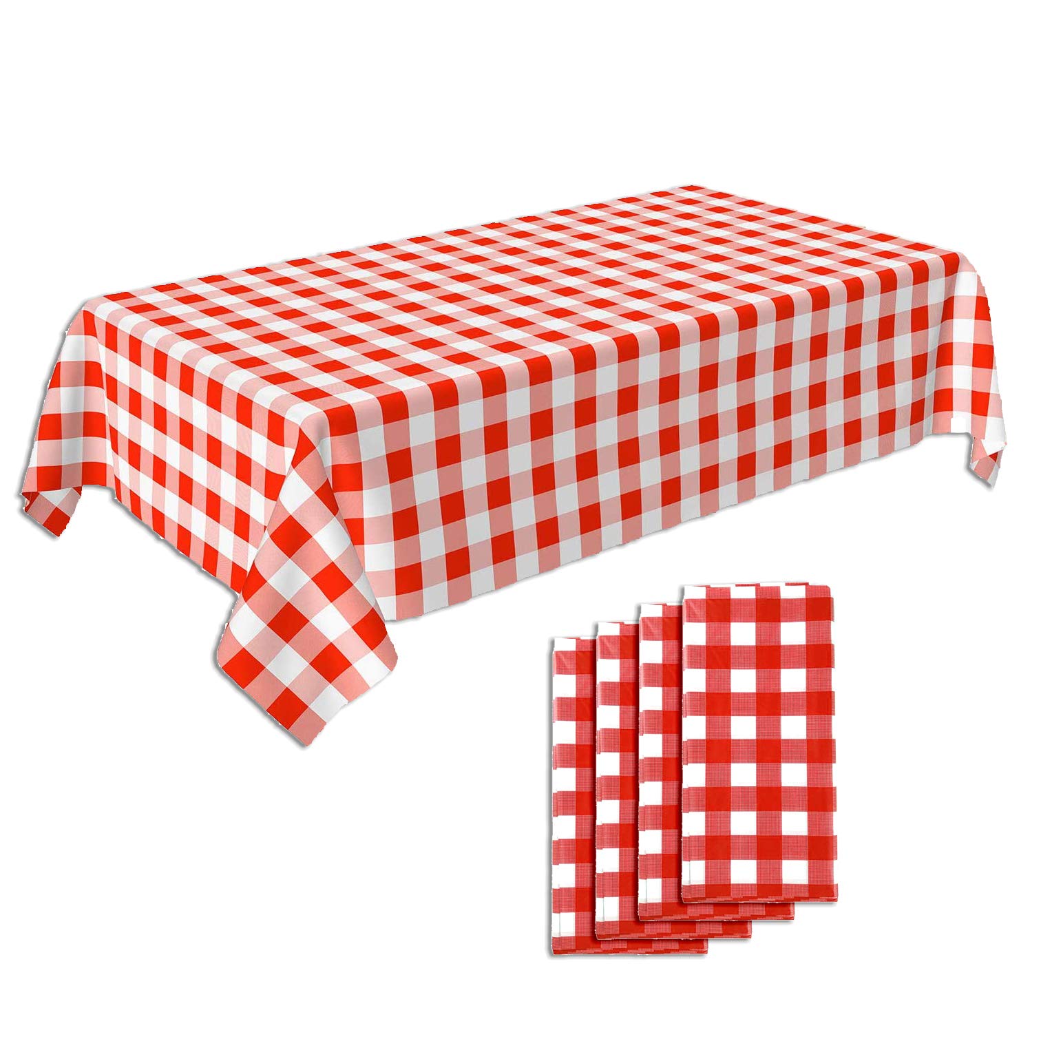 Pack Of 4, Picnic Tablecloth, Red And White Checkered Tablecloth, Plastic Tablecloth, Disposable Party Tablecloth, Plaid Tablecl