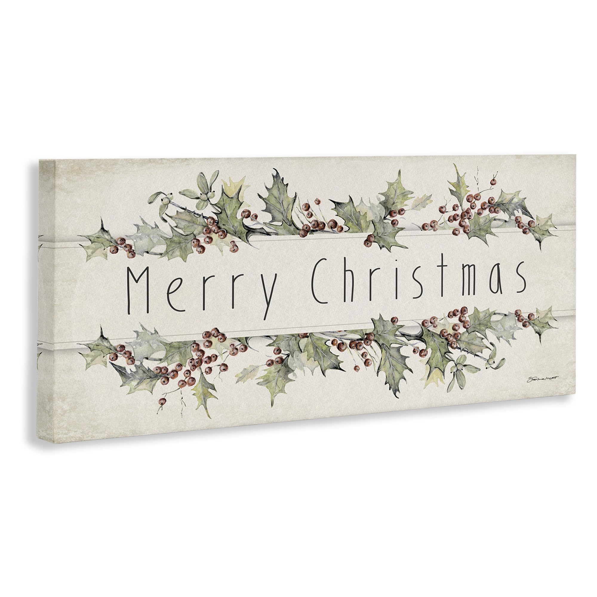 Stupell Industries Merry Christmas Sentiments Winter Holly Florals, Designed By Stephanie Workman Marrott Canvas Wall Art, 13X30