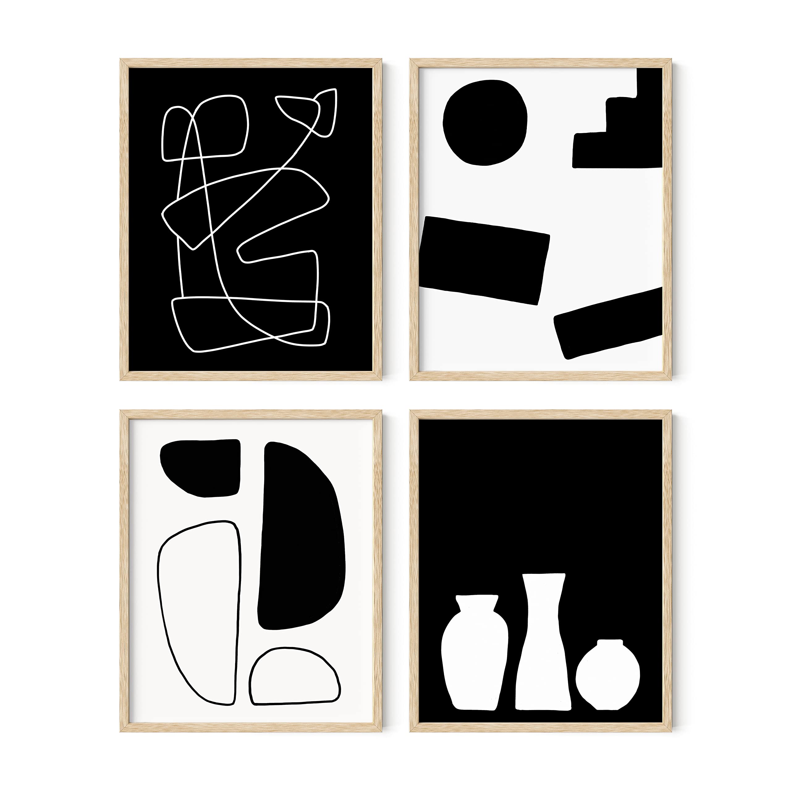 HAUS AND HUES Black and White Abstract Wall Art - Set of 4 Geometric Prints, Modern Minimalist Artwork for Living Room, Bedroom,