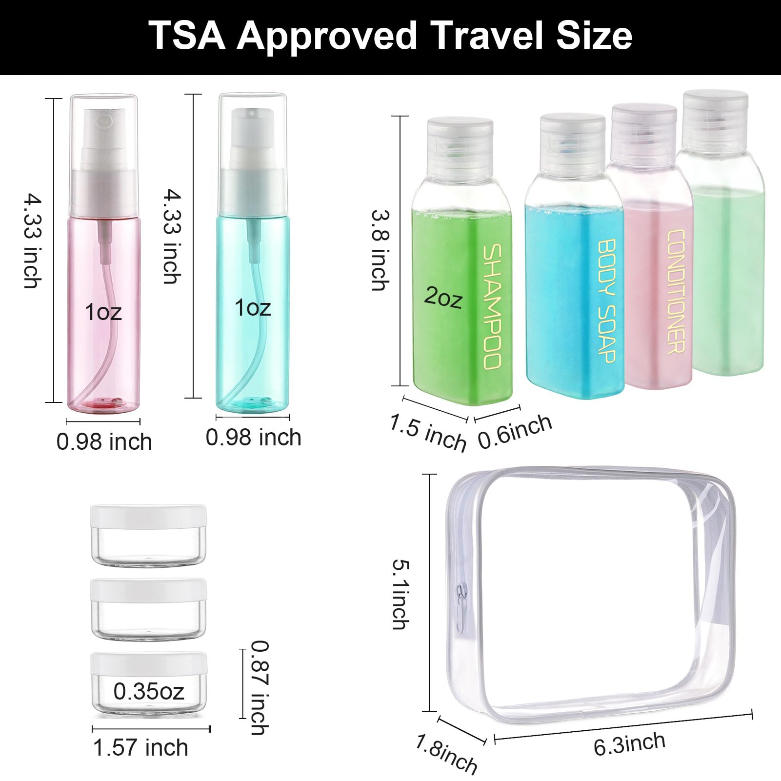 Cosywell Travel Bottles For Toiletries 14 Pack Tsa Approved Travel Shampoo And Conditioner Bottles Leak Proof Travel Size Contai