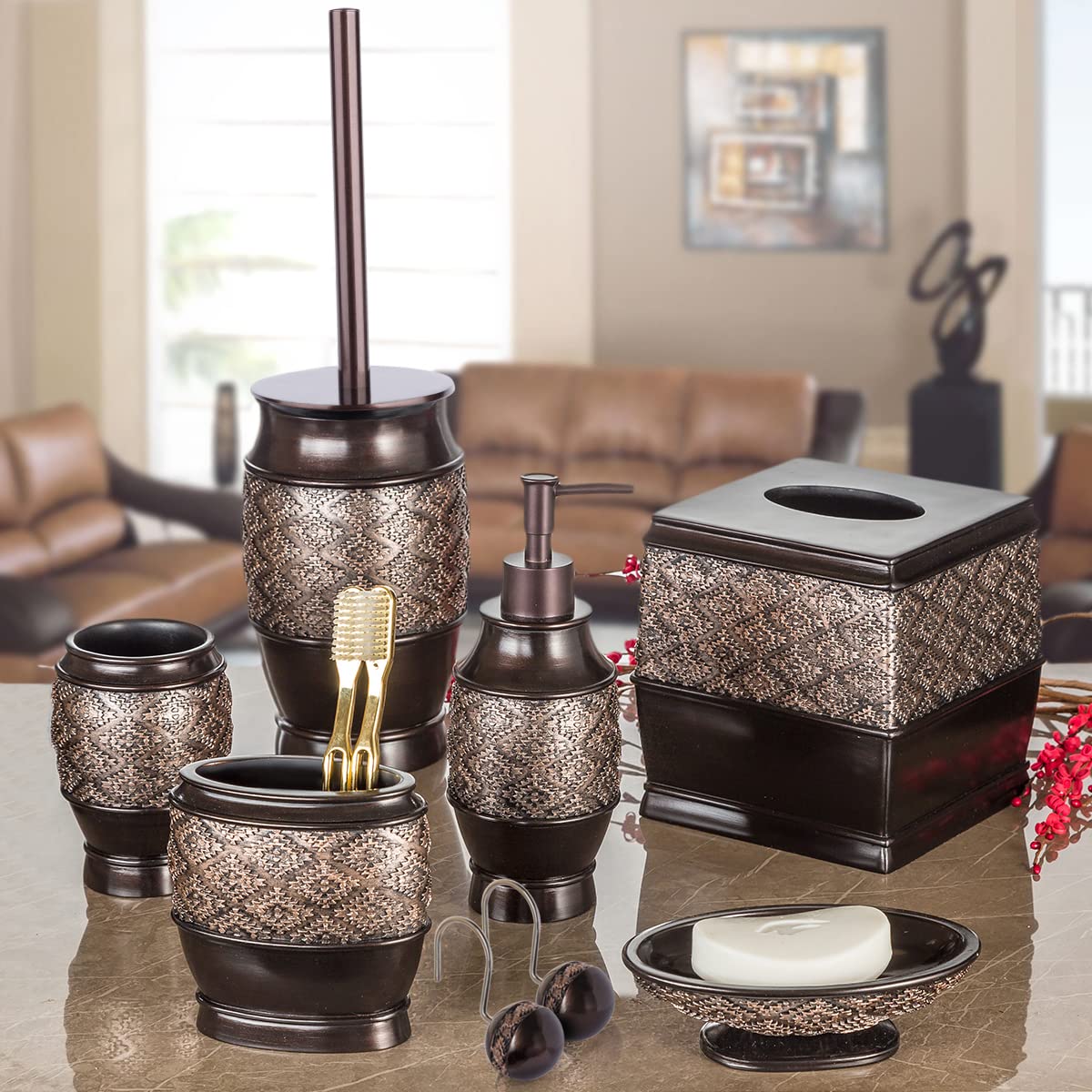 Creative Scents Brown Soap Dispenser For Bathroom - Decorative Lotion Dispenser With Durable Matching Pump For Countertop - Mode