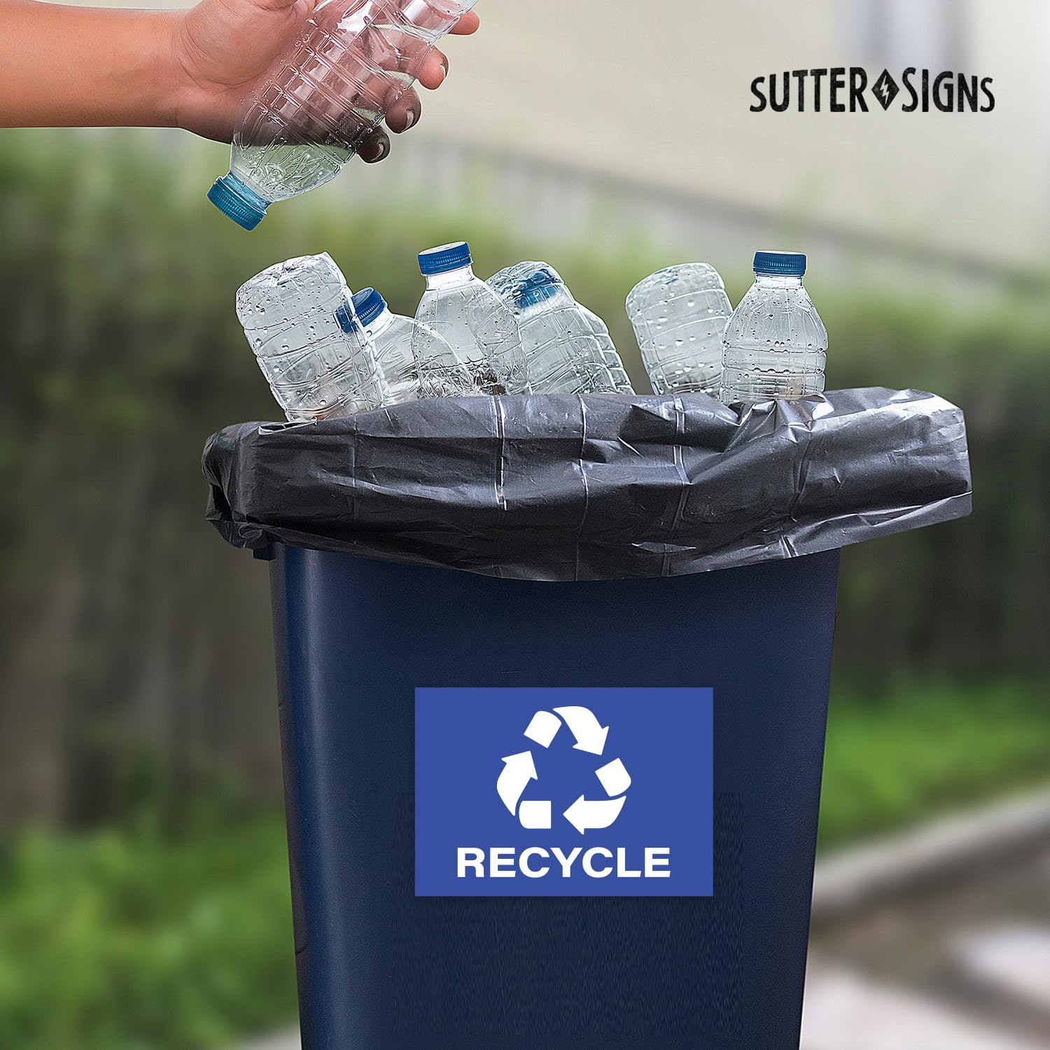 Recycle Stickers, Self Adhesive Weatherproof Vinyl Stickers, Blue, 7'' X 10'' (Pack Of 4)
