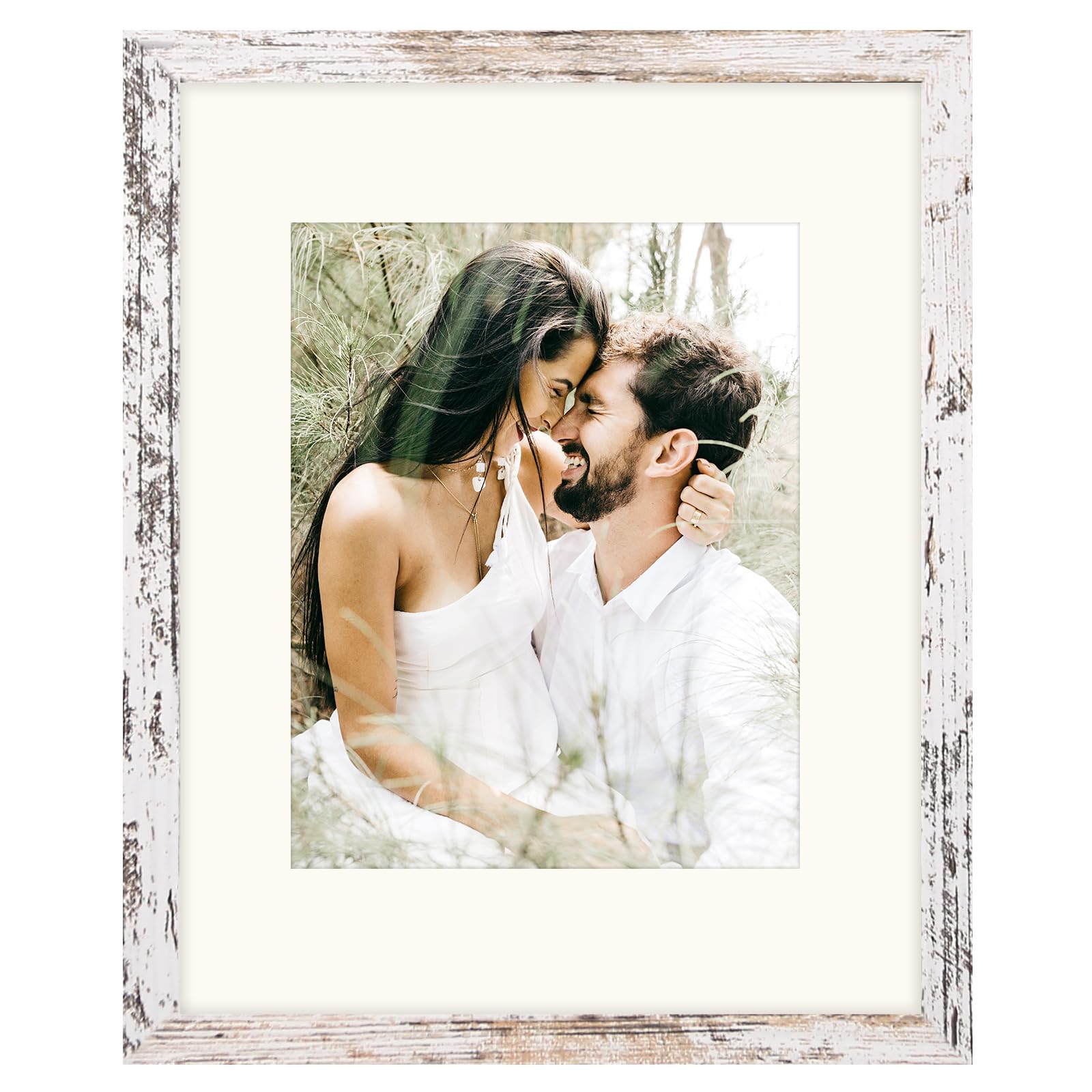 SNXJWA White 11x14 Picture Frame with Mat for 8x10 Display, Rustic Wall Photo Frame for Horizontal and Vertical, 1 Pack