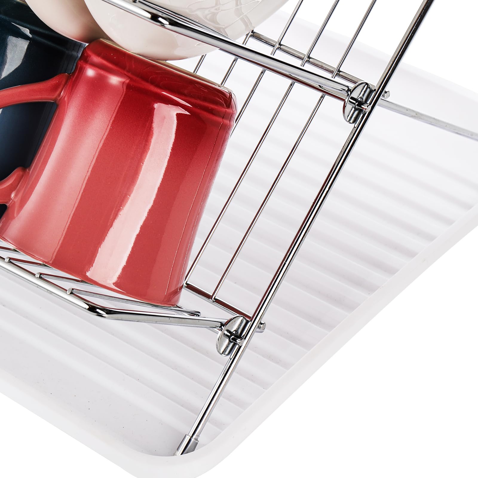 Youeon Foldable Dish Drying Rack With Drip Tray, Stainless Steel 2 Tier Dish Drainer Rack, Collapsible Dish Drainer, Folding Dis