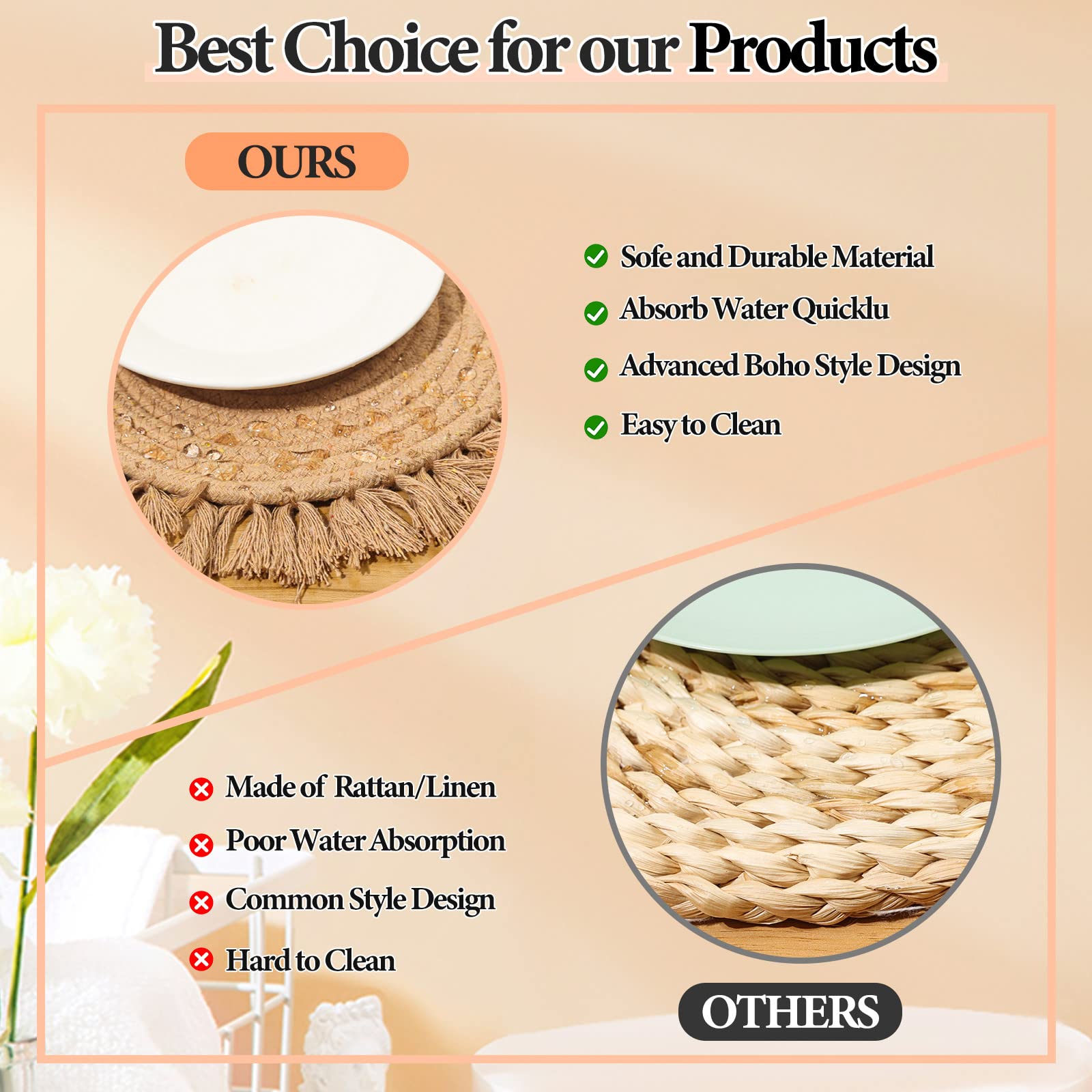 13 Inch Round Cotton Placemat Set Of 4 Boho Placemats Table Mats Woven Washable Table Placemats For Fall Kitchen Dining Home Far