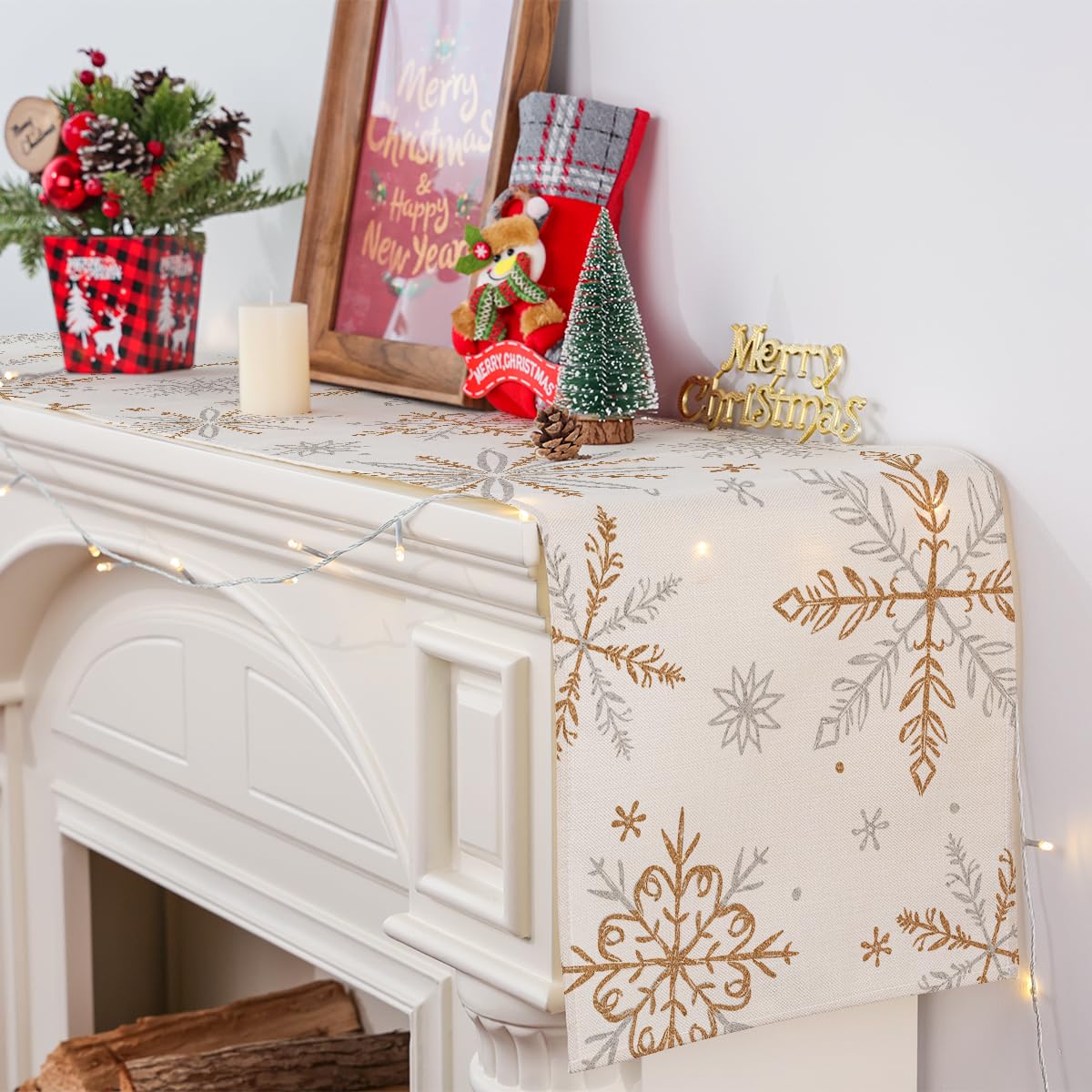 Siilues Christmas Table Runner, Snowflake Decorations Christmas Runner For Table Seasonal Chriatmas Winter Holiday Decor For Ind