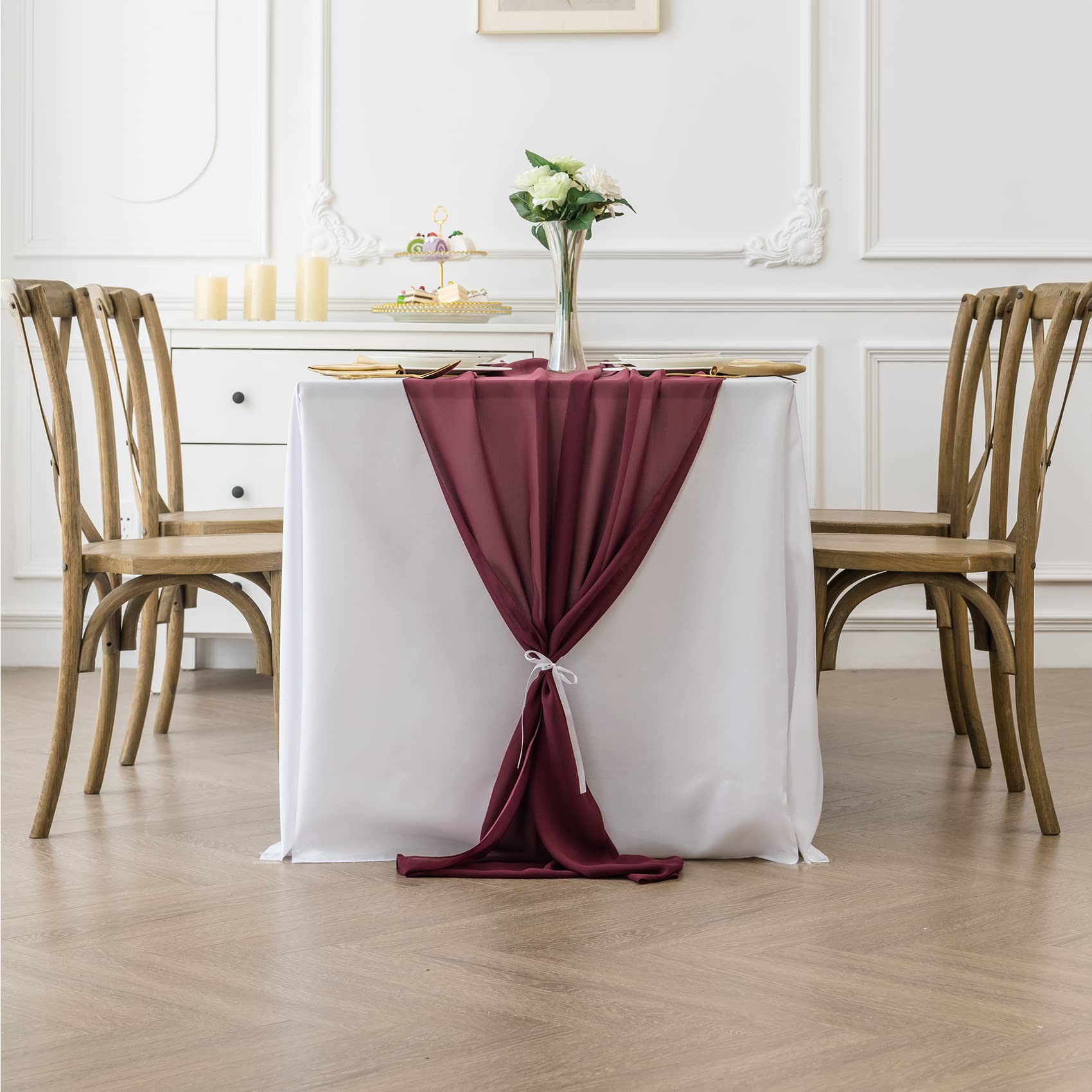 2Pack Chiffon Table Runner, Ailiti Wedding Table Runner, 29X120 Inches Gauze Table Runner, Rustic Sheer Table Decor For Romantic