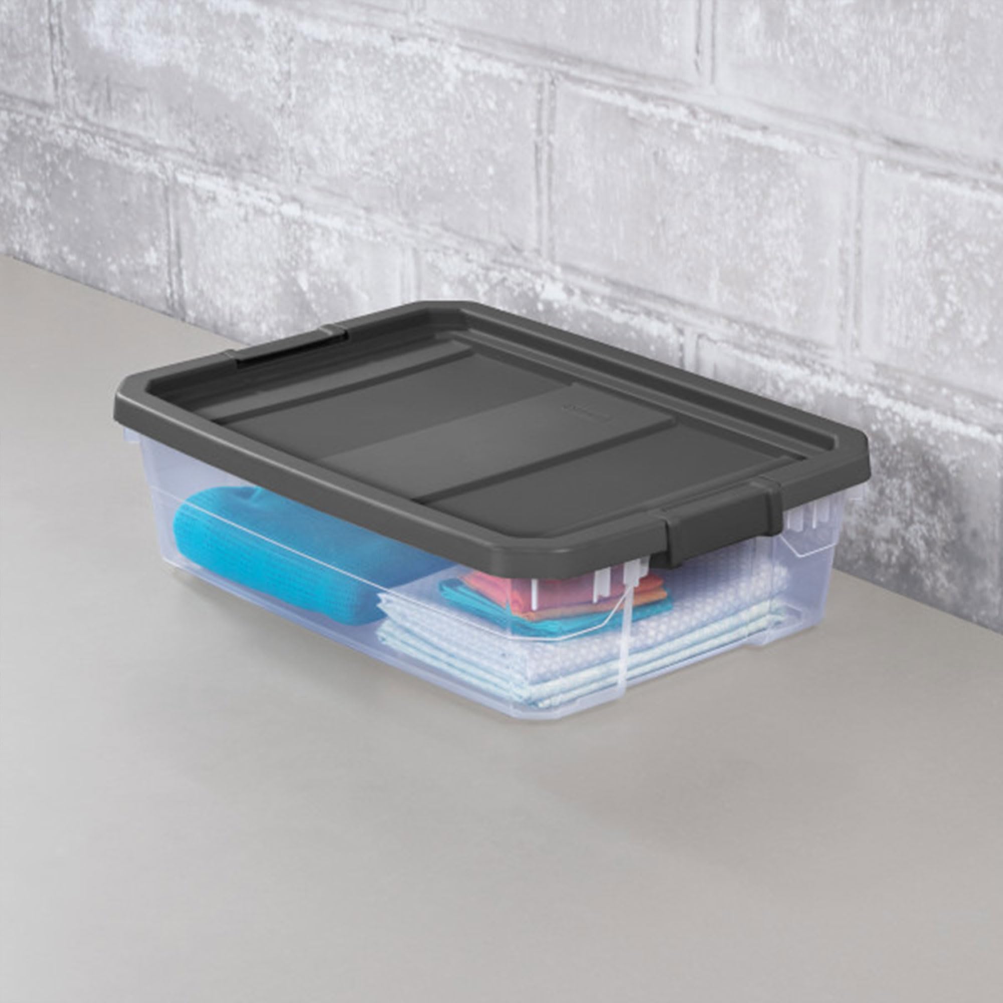 Sterilite 40 Quart Plastic Under Bed Stacker Box, Lidded Organizer Storage Bin Container For Home And Garage Organization, 24 Pa