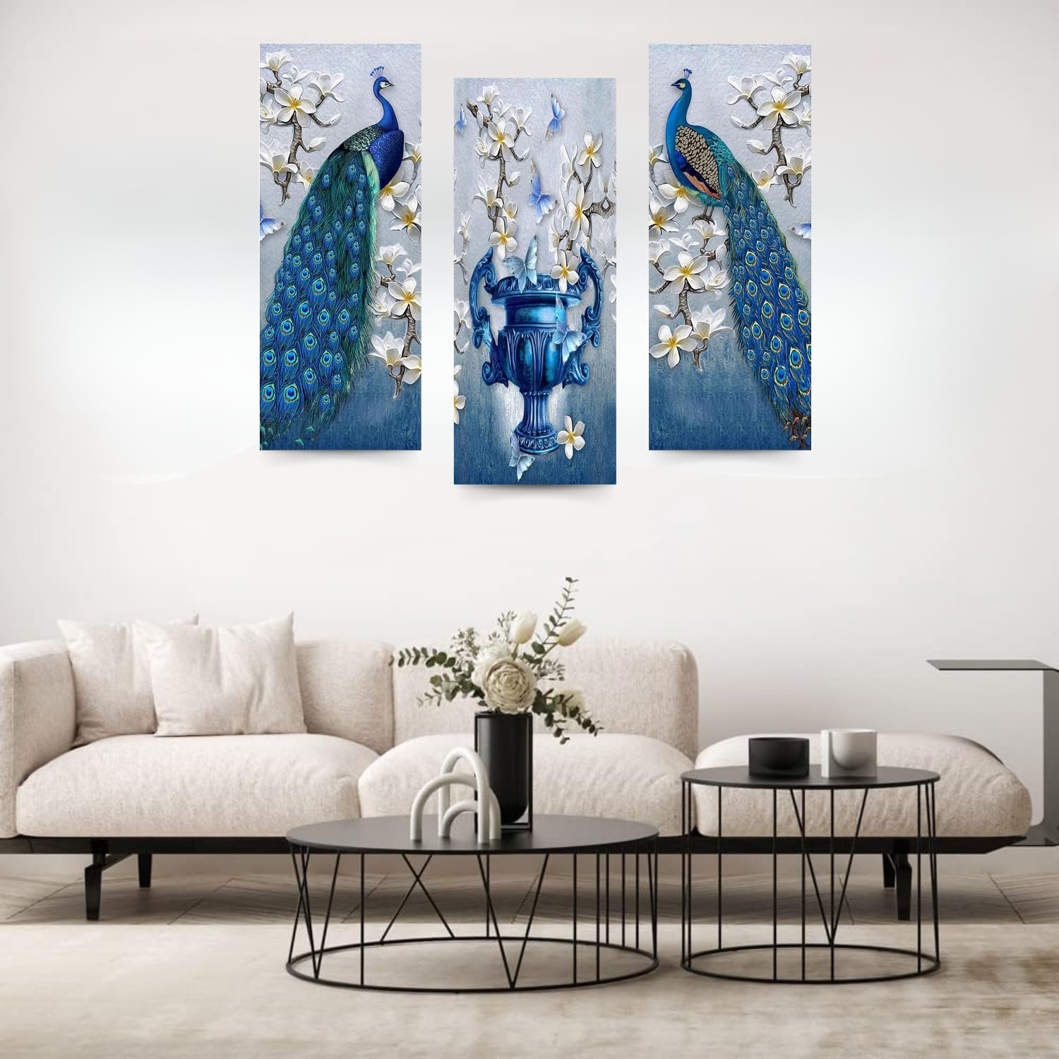 Masstone Peacock Wall Art For Living Room | Wall Art For Bedroom (15X18 Inch) | Wall Art Frames Set Of 3 | Wall Hanging Art Deco