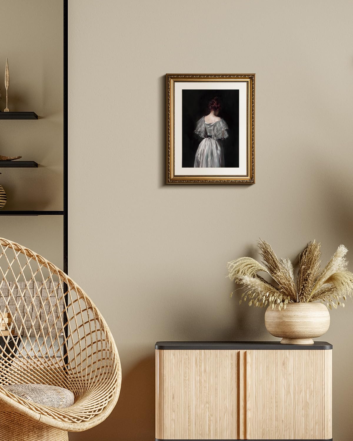 Insimsea Gold Picture Framed Wall Art, Living Room Bedroom Bathroom Seventeenth Century Lady Pictures Wall Decor, Canvas Print A