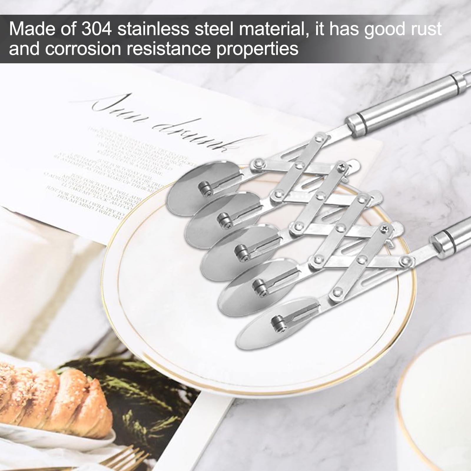 Ruiqas 5 Wheel Stainless Steel Pastry Pizza Cutter Dough Cutter Cookie Pastry Divider With Handle