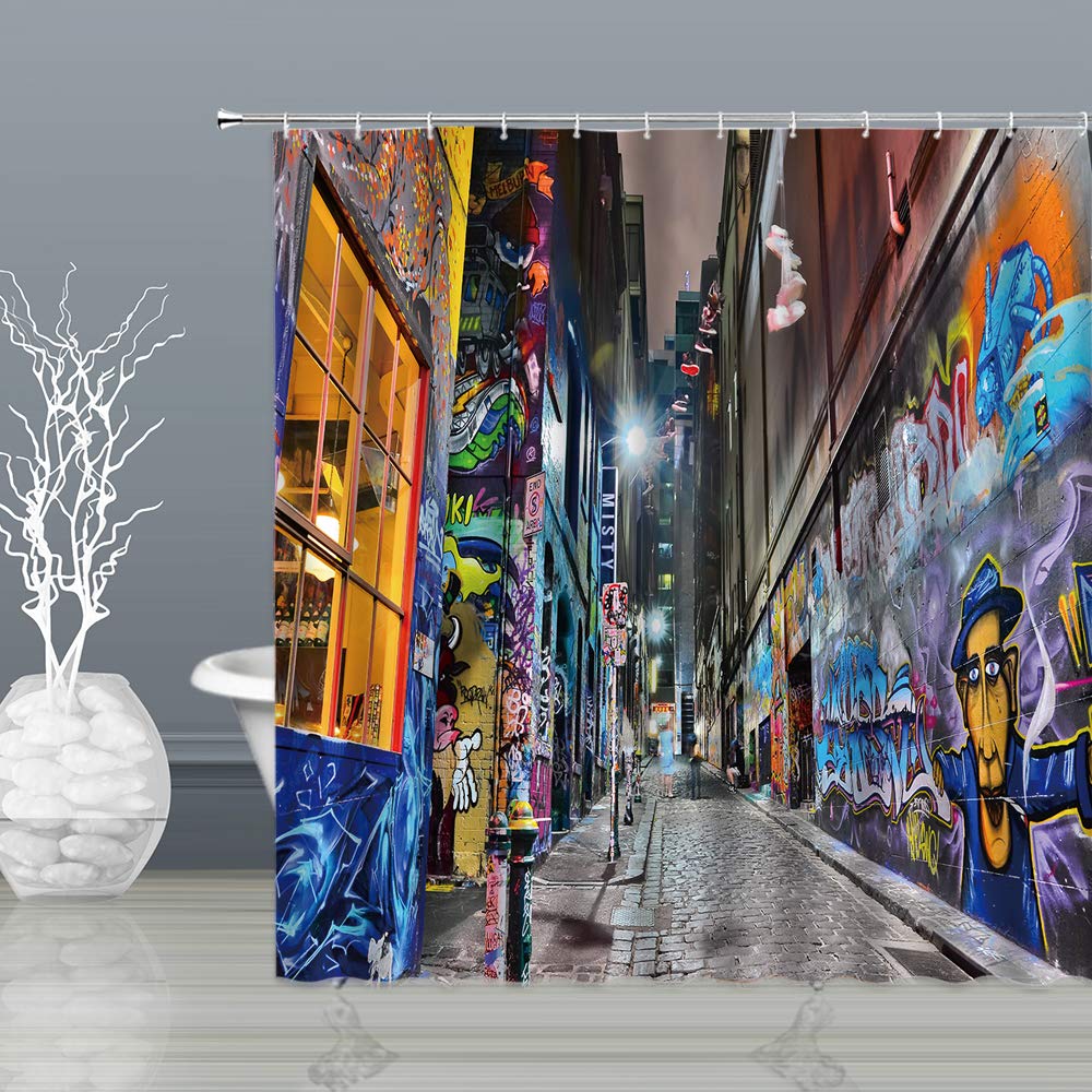 Bst Colorful Graffiti Street Shower Curtain Modern Abstract Graffiti Hiphop Vintage Street View Bathroom Curtain