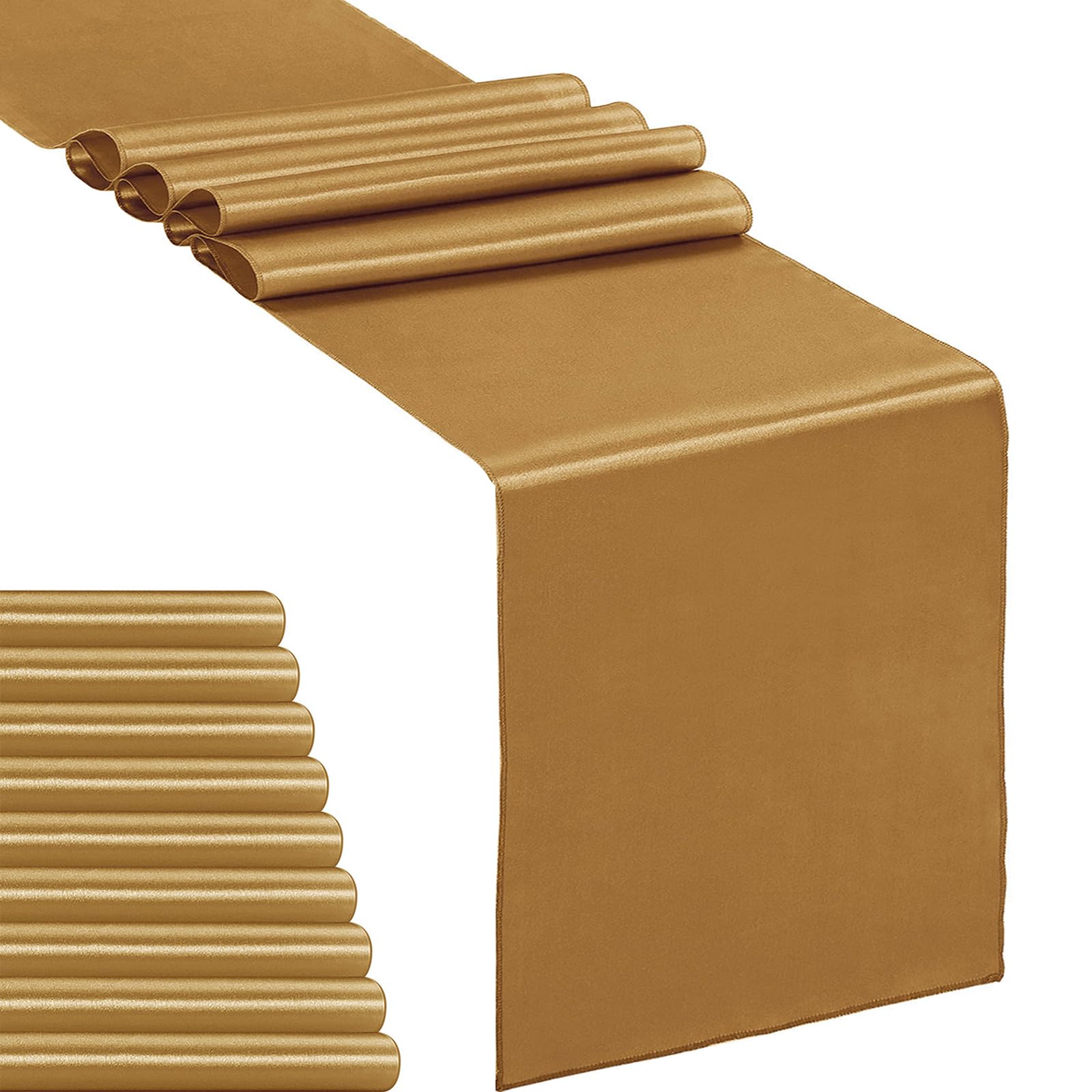 10-Pack Satin Table Runner Old Gold 12 X 108 Inches Long, Table Runners For Wedding, Birthday Parties, Banquets Decorations(10 P