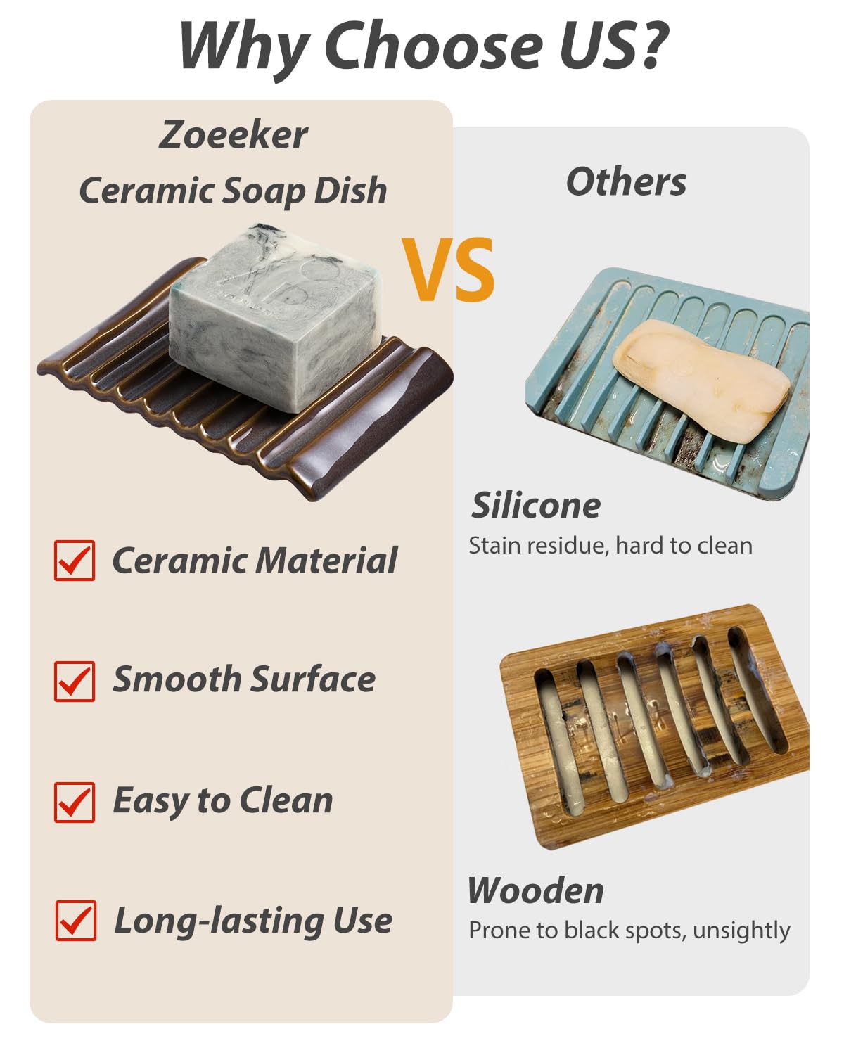 Bar Soap Holder Ceramic Soap Dish Japanese Style For Countertop & Saver For Shower Sink And Kitchen, With Self Drain, Lift Soap