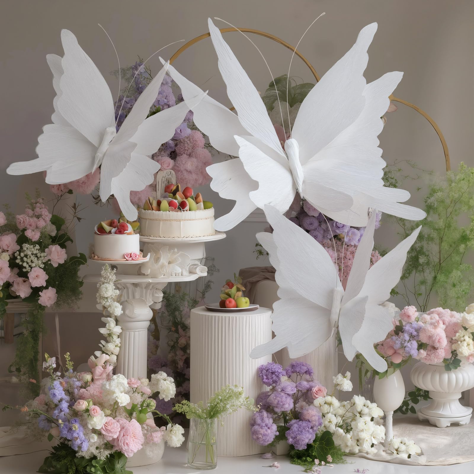 Honoson 3pcs Large Butterfly Party Decorations Hanging 3D Crepe Paper Butterfly Decoration Giant Supply for Christmas Party Birt