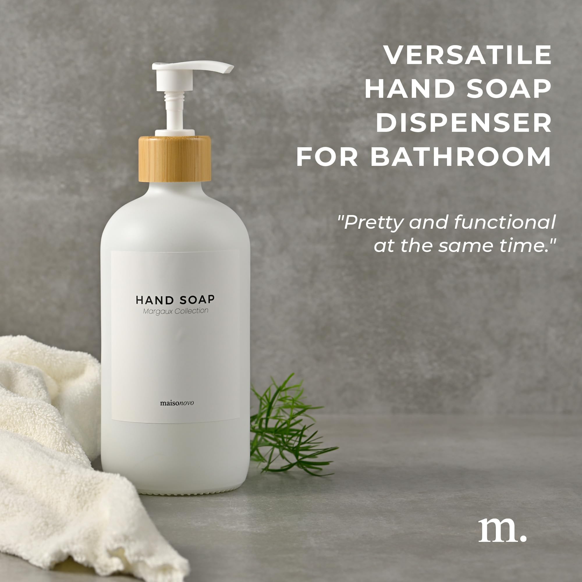 Maisonovo Hand Soap Dispenser | 16.9 Fl Oz Glass White Soap Dispenser With Bamboo Pump