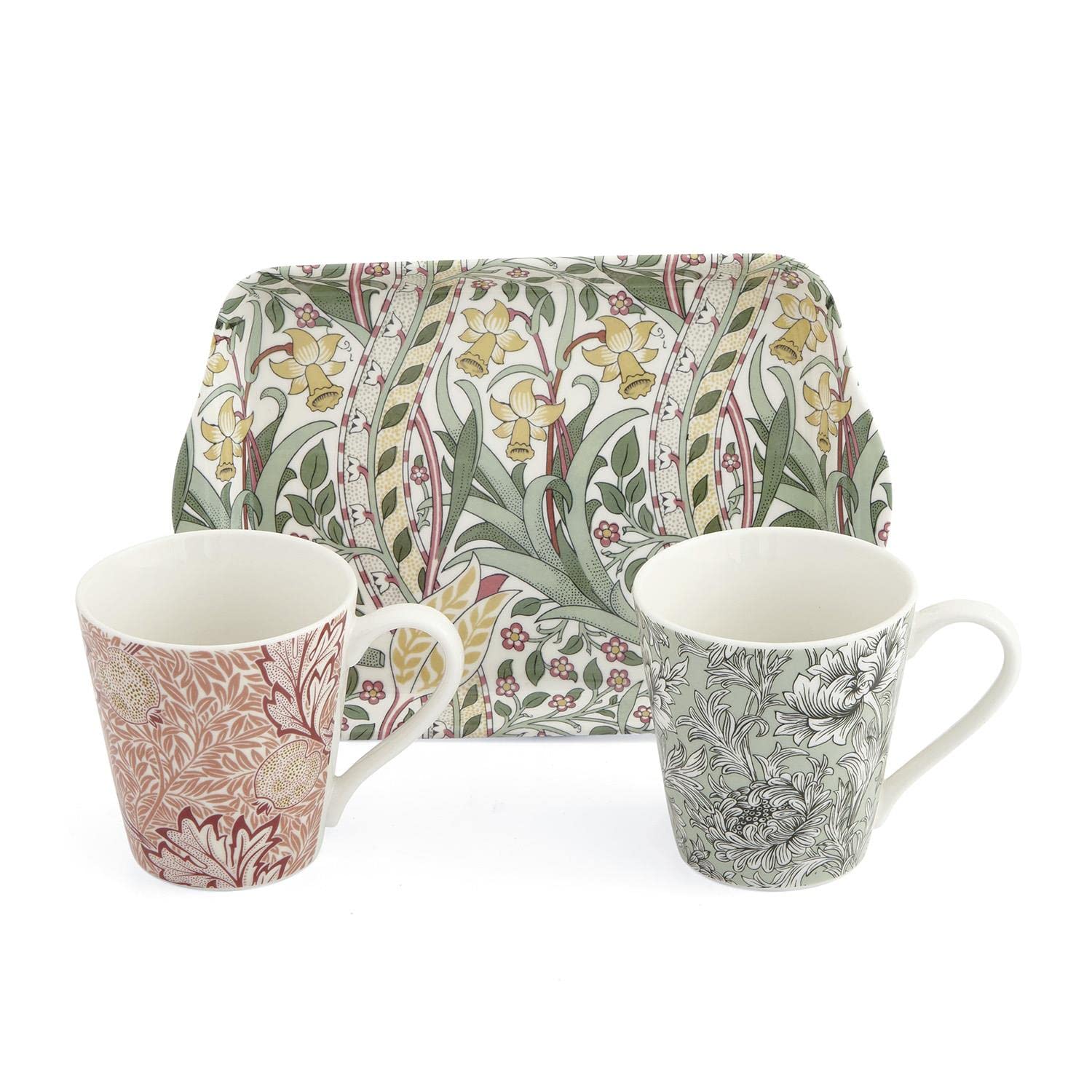 Portmeirion Home & Gifts Ceramic Spode Morris & Co Designs Pair Of Mugs And Tray Set, Multicolour (X0011659175)