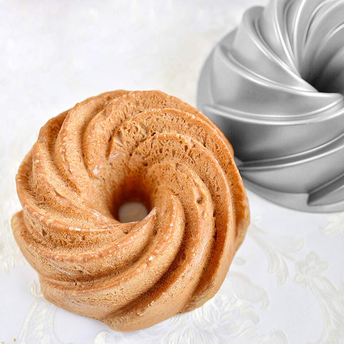 Tosnail 9-Inch Non-Stick Fluted Cake Pan Round Cake Pan Specialty And Novelty Cake Pan