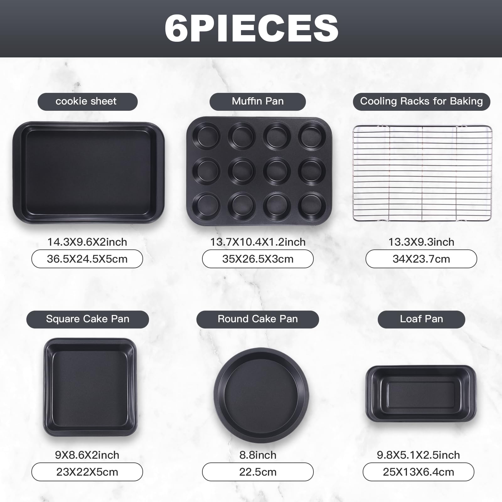 Baking Pans Nonstick Set, 6-Piece Nonstick Bakeware Set, Cake Pans Set With Cookie Sheets, Bakeware Fits For Nonstick Bread Baki