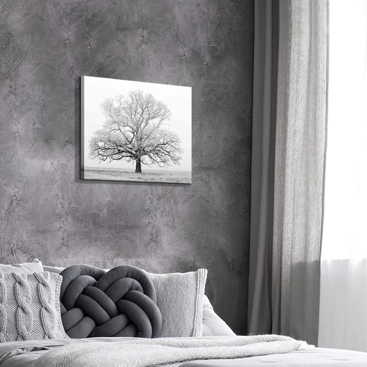 Winter Tree Canvas Wall Art: Black & White Tree Picture Print Artwork For Living Rooms Wall Decor (24'' X 18'')