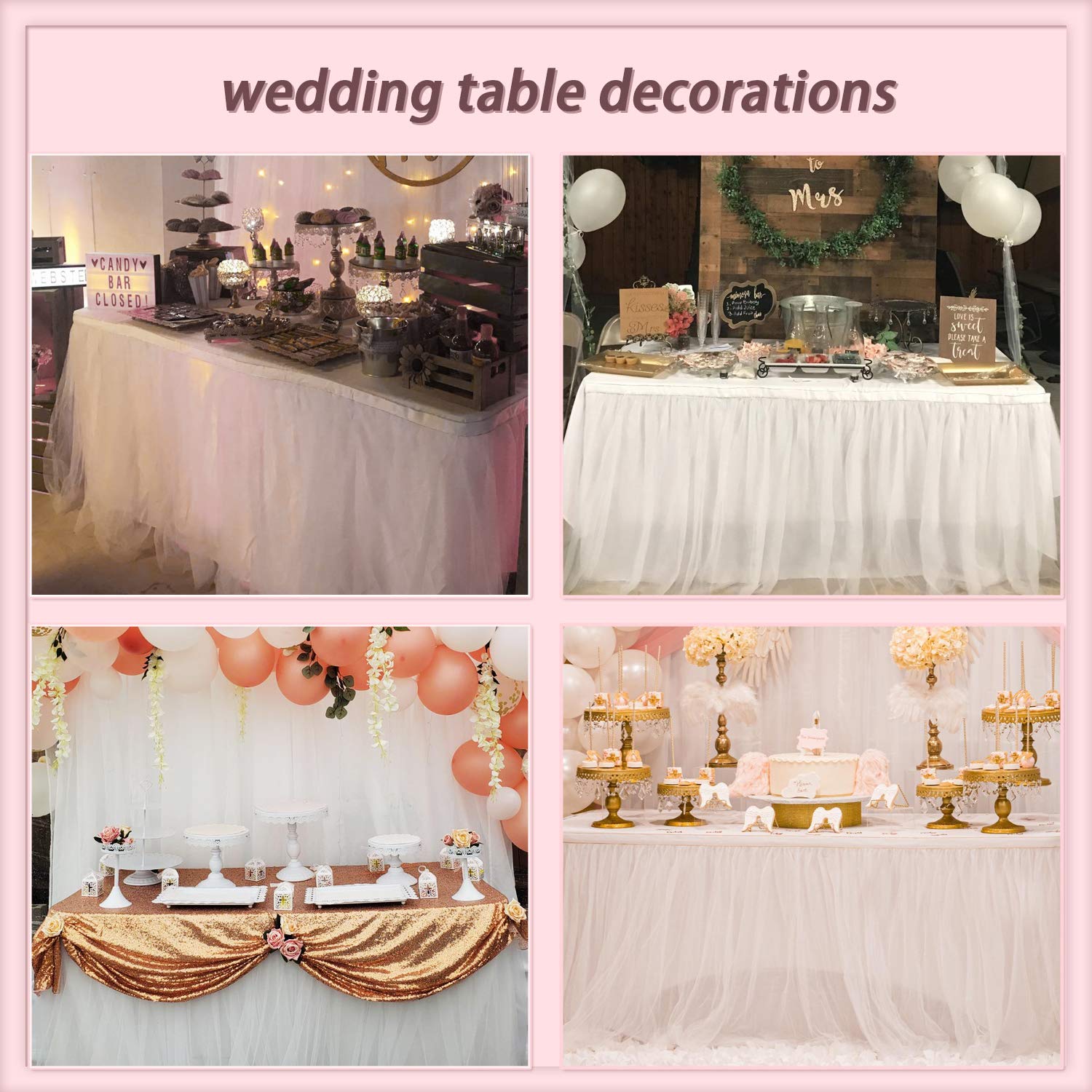 Suppromo 9Ft White Table Skirt Tulle Tutu Table Skirt For Rectangle Tables White Ruffle Table Cloth For Wedding Bridal Shower Ba