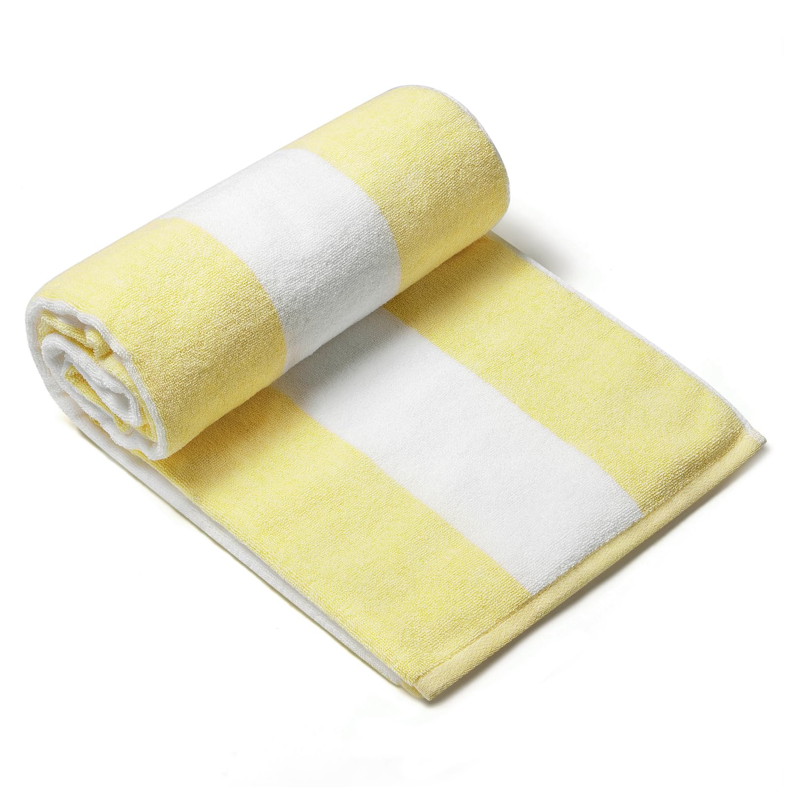 Clowood Plush Oversized Beach Towel - Cotton 40 X 72 Inch Large Thick Yellow Striped Cabana Pool Swimming Towel