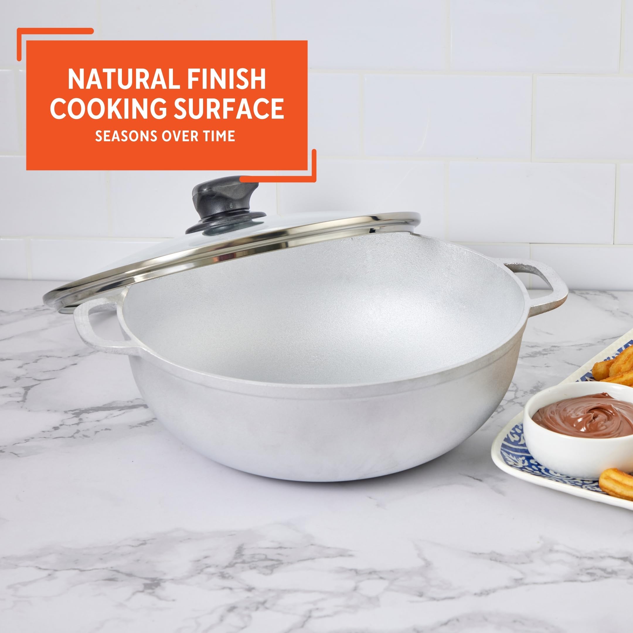 Imusa 3.7Qt Basic Caldero - Aluminum Cookware with Glass Lid, 24cm, Silver, Model GAU-80524