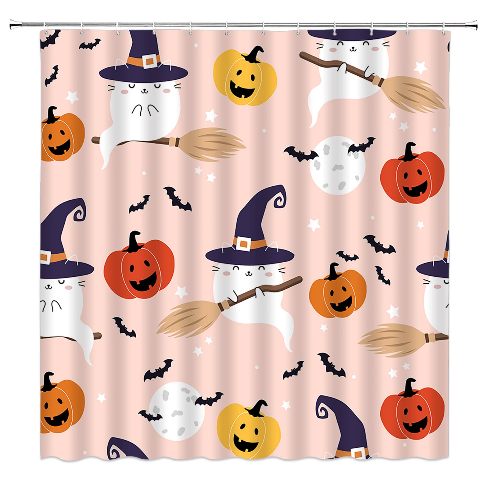 Ccxtcz Halloween Shower Curtain Cute Spooky Pumpkin Full Moon Witchy Gothic Horror Scary Gothic Mysterious Magic Fabric Bathroom