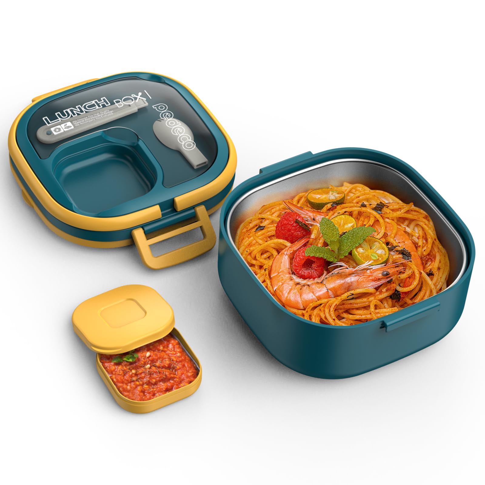 PEDECO Stackable Stainless Steel Bento Box,Leak-Proof,1-Tier Bento box,Lunch Box With Portable and Cutlery-Ideal Portion Sizes(2