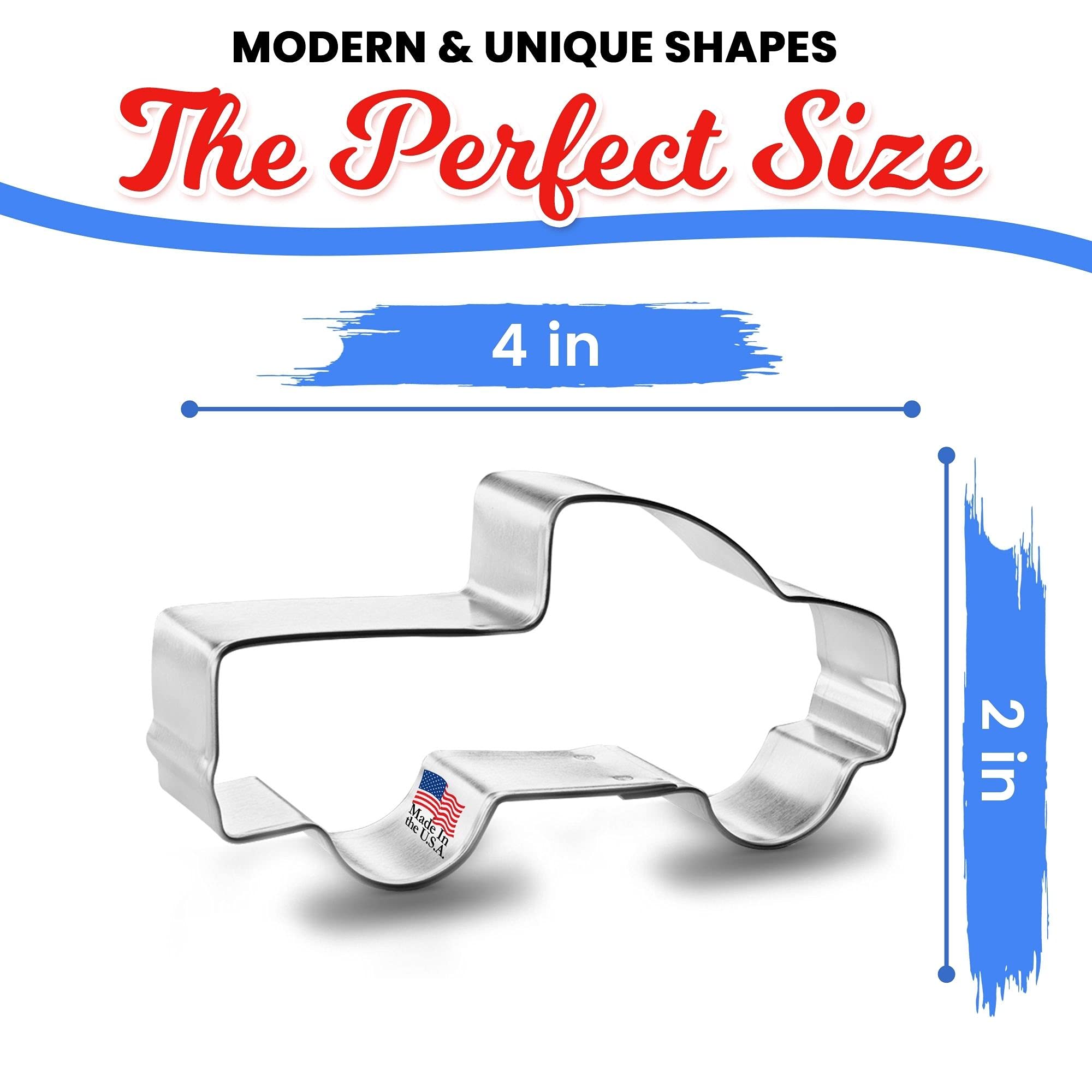 Pick Up Truck Cookie Cutter 4 Inch - Made In The Usa - Foose Cookie Cutters Tin Plated Steel - Pick Up Truck Cookie Mold