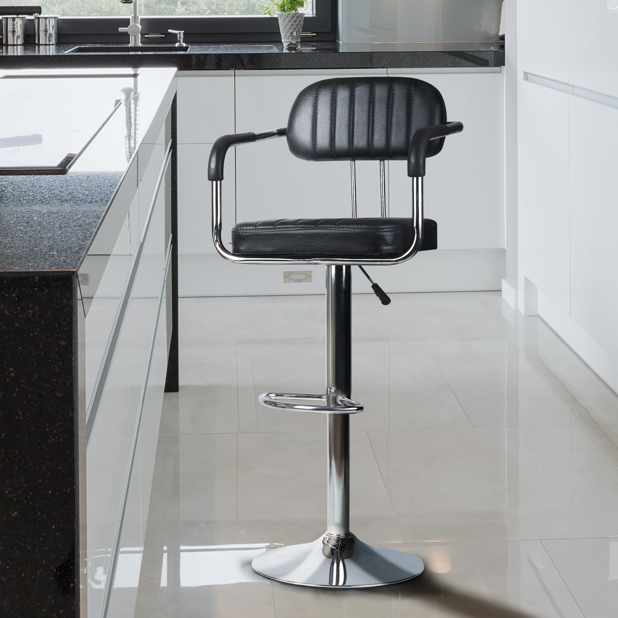 Koorsi & Company. Flexi Bar Chair Chrome Height Adjustable & Revolving Bar Chair/Kitchen Chair/Cafe Bar Chair/ (Black) (1 Pc)
